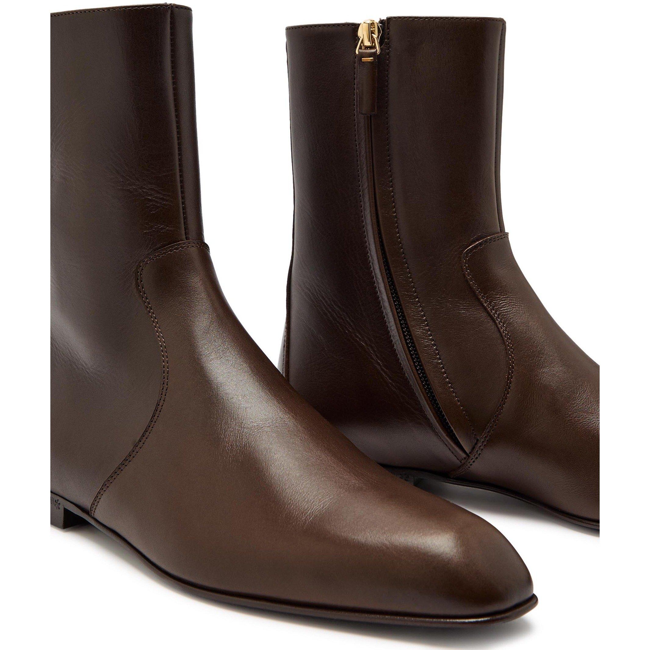 BROWN - Khaite - Women's Colt Leather Flat Ankle Boots - 5