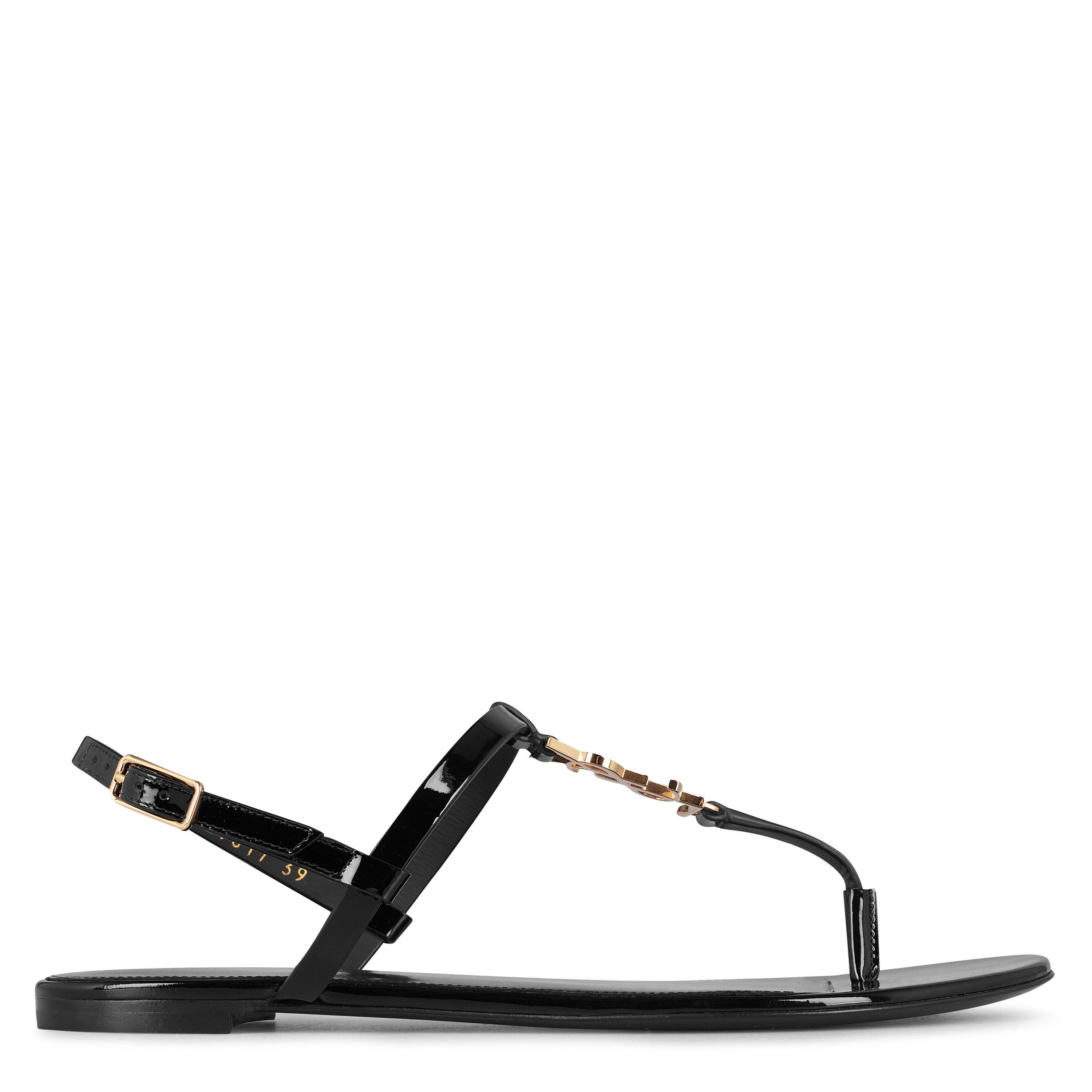 VIP【送料関税込】SAINT LAURENT CASSANDRE THONG SANDALS Cassandre leather thong sandals in black - Saint Laurent