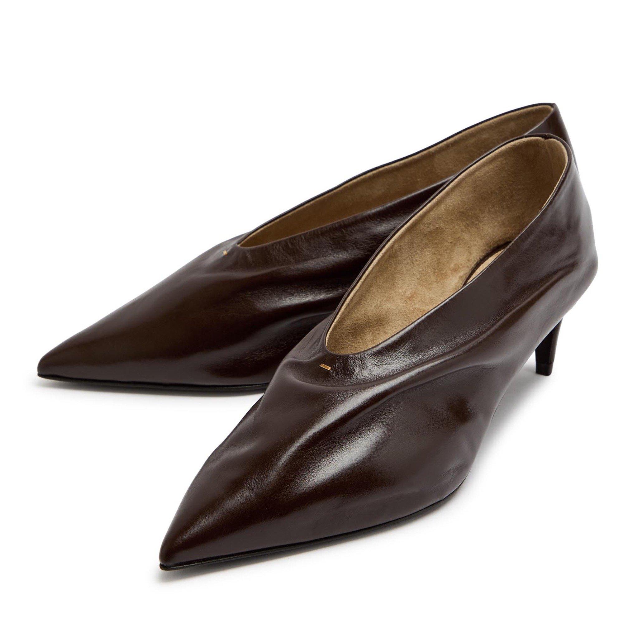 BROWN - Khaite - Women's Miriam Leather Pointed-Toe Kitten-Heel Court Shoes - 4