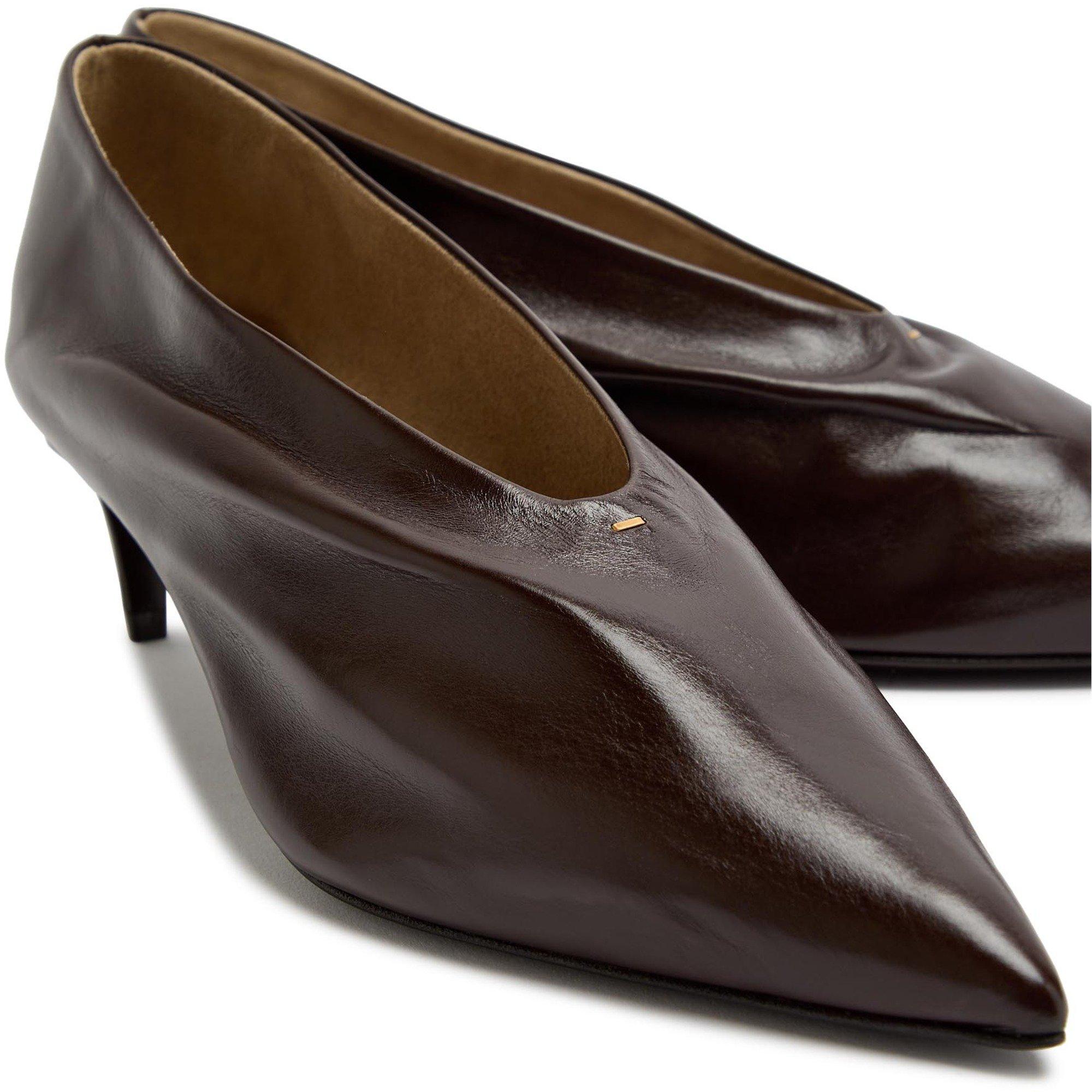 BROWN - Khaite - Women's Miriam Leather Pointed-Toe Kitten-Heel Court Shoes - 5
