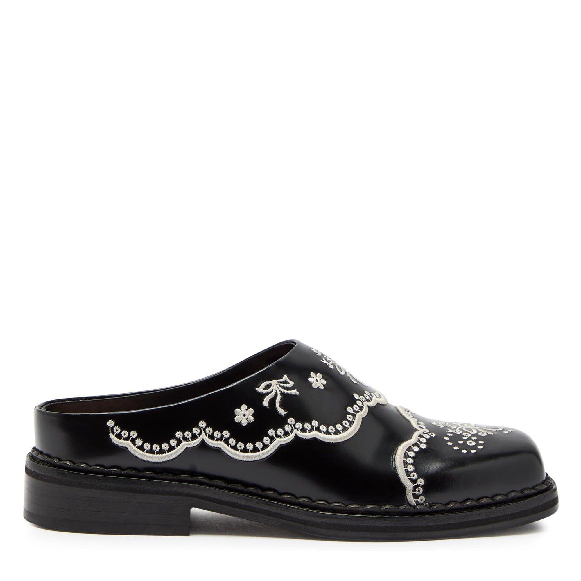 BLACK AND OTHER - Simone Rocha - Women's Floral Lace Leather Flat Mules - 1
