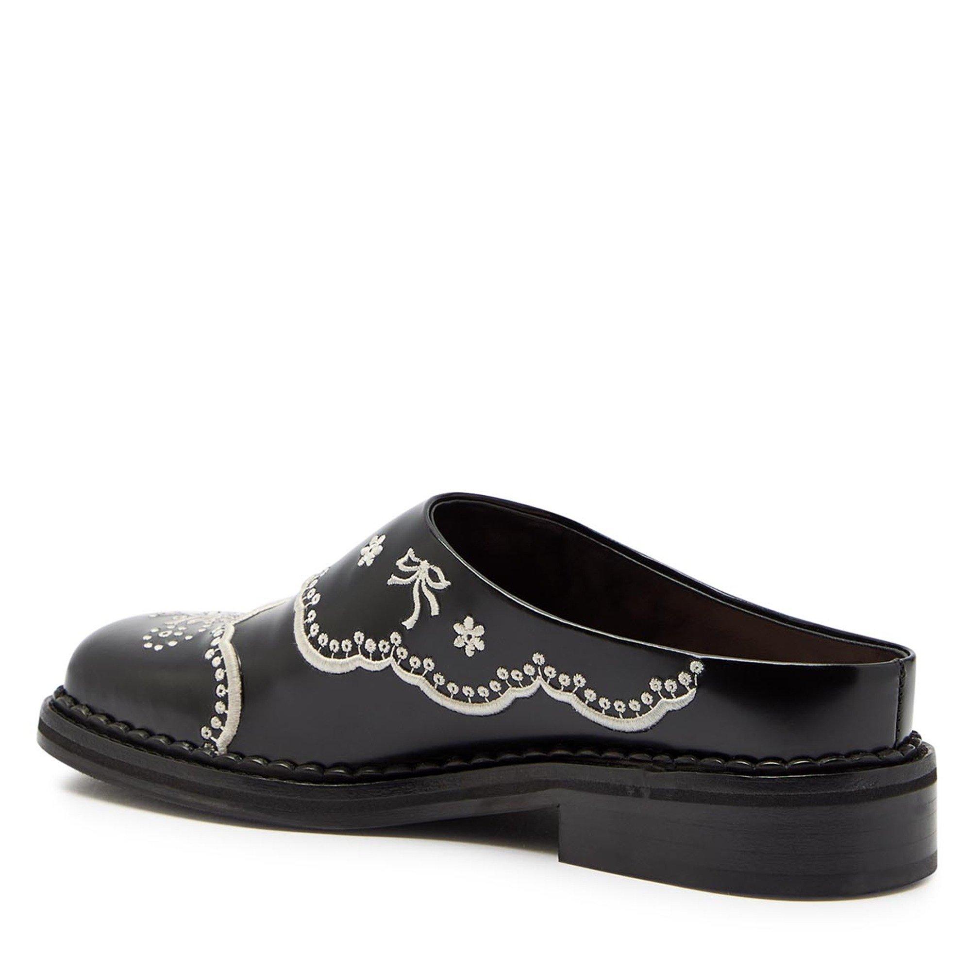 BLACK AND OTHER - Simone Rocha - Women's Floral Lace Leather Flat Mules - 2
