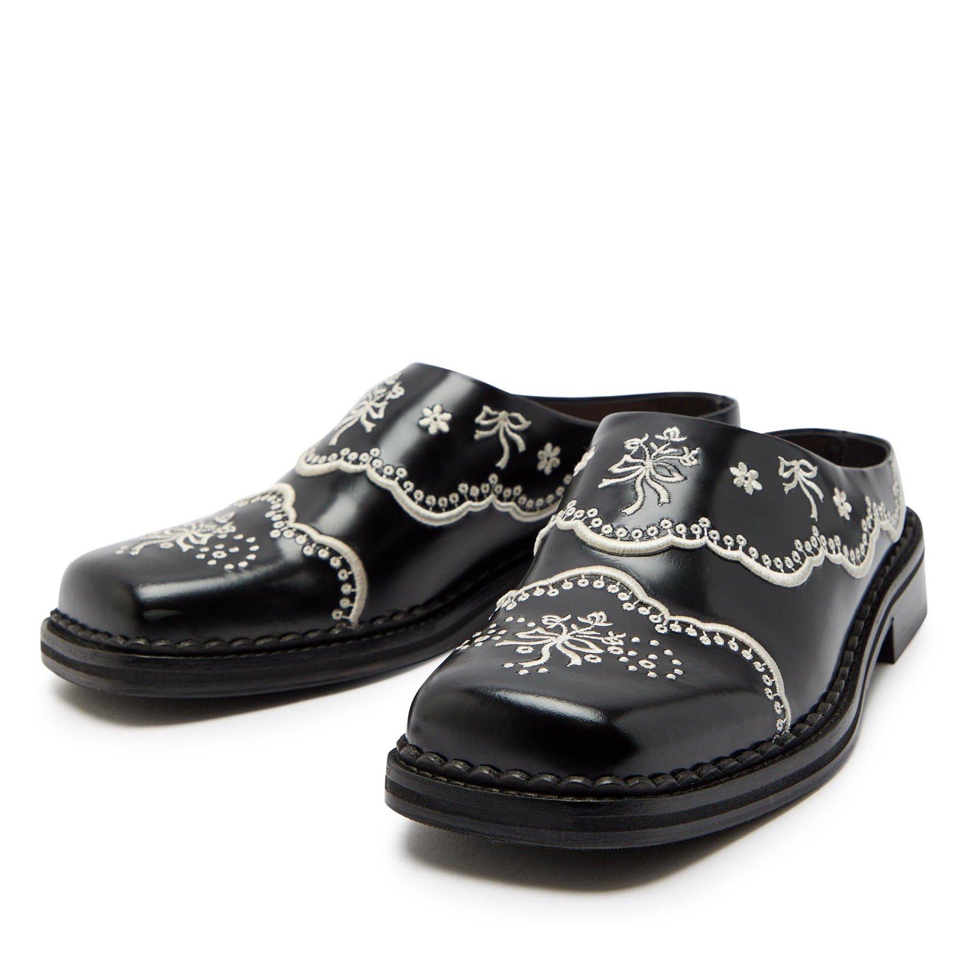 BLACK AND OTHER - Simone Rocha - Women's Floral Lace Leather Flat Mules - 4