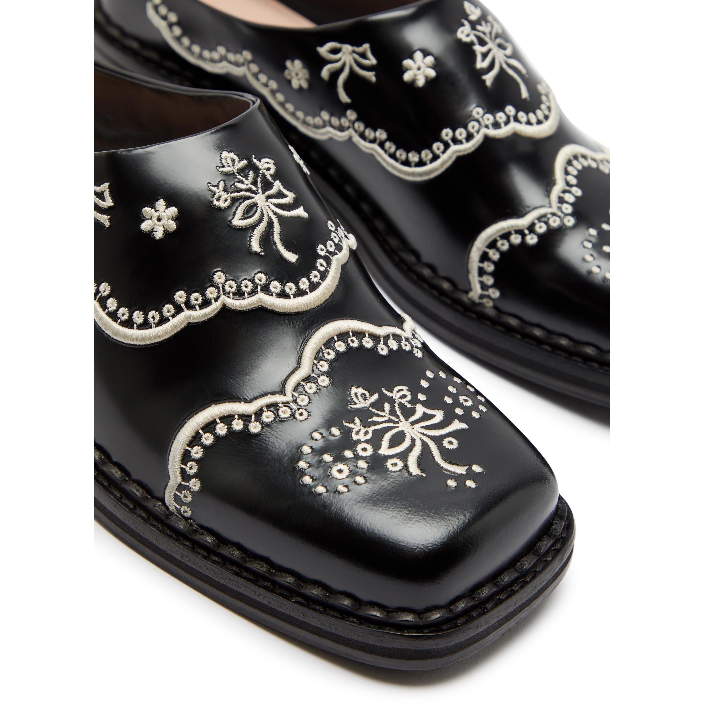 BLACK AND OTHER - Simone Rocha - Women's Floral Lace Leather Flat Mules - 5