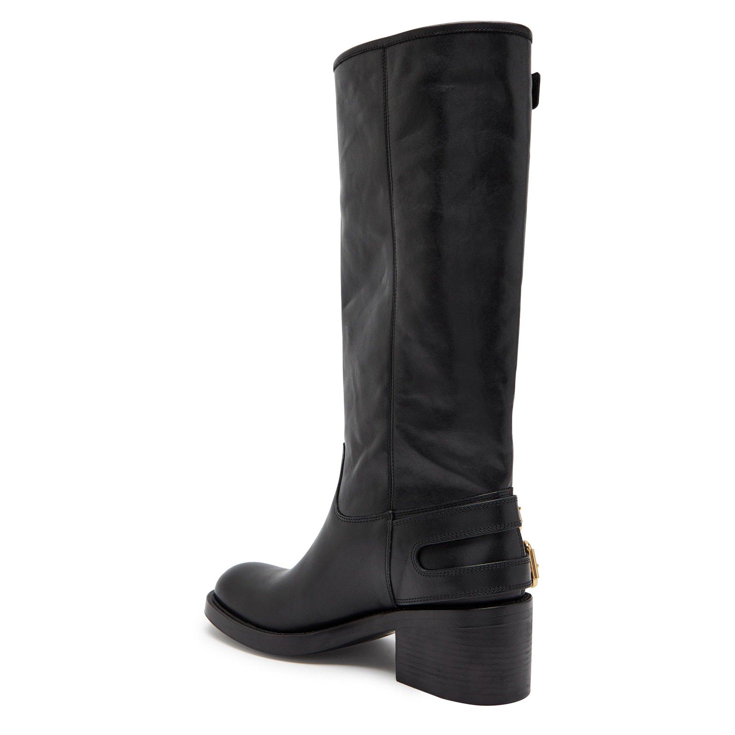 BLACK - Chloe - Women's New Bikers Leather Knee High Boots - 2