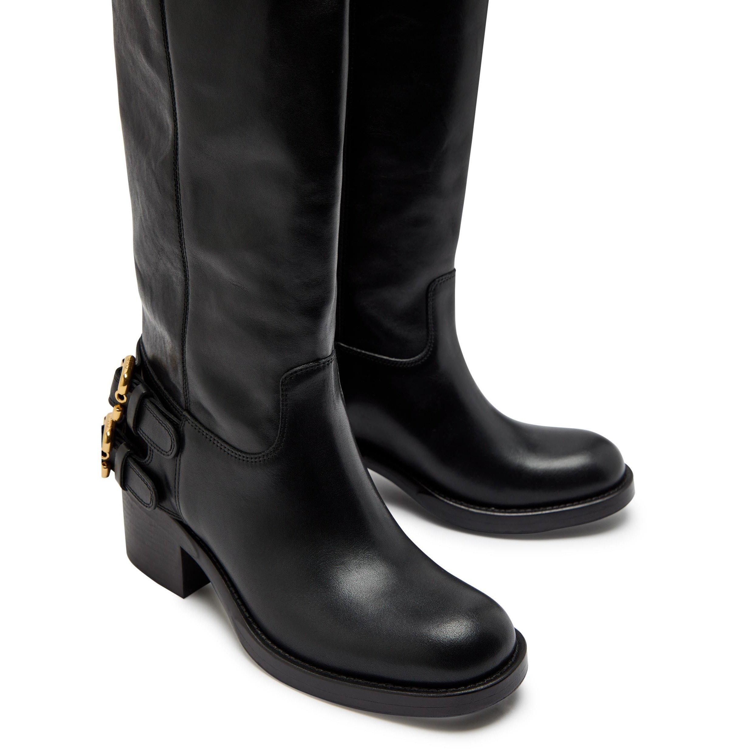 BLACK - Chloe - Women's New Bikers Leather Knee High Boots - 4