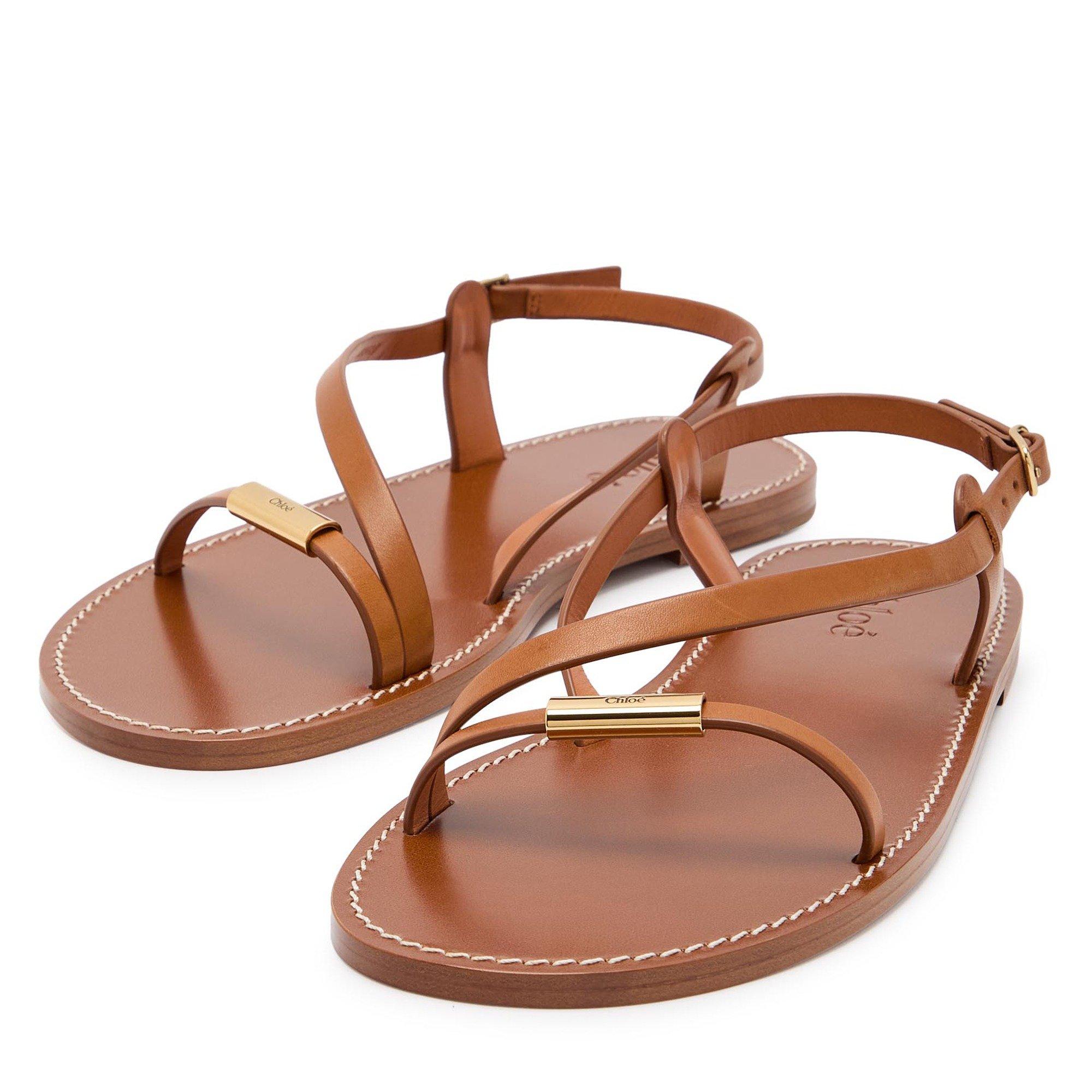 BROWN - Chloe - Women's Matilda Leather Flat Sandals - 4