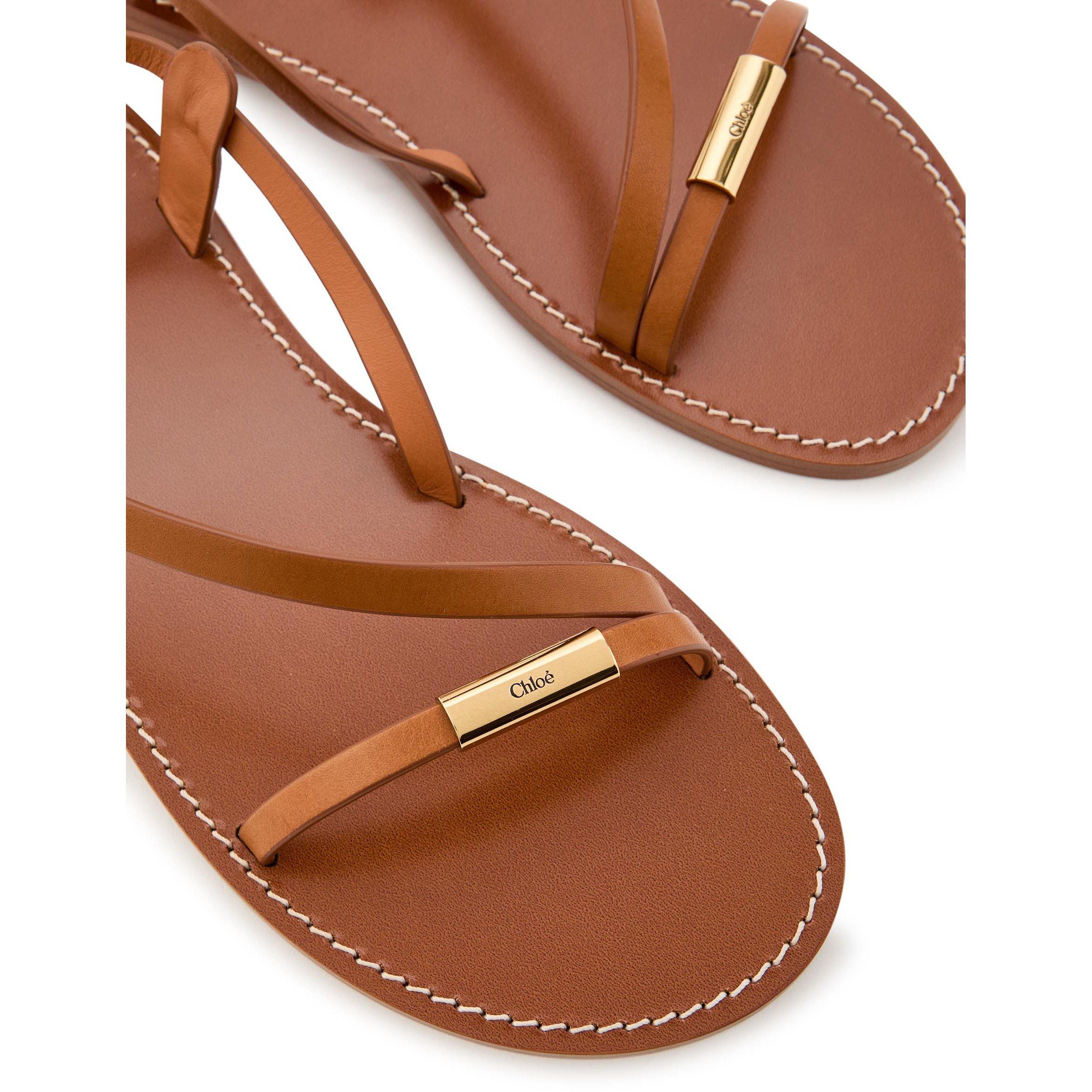 BROWN - Chloe - Women's Matilda Leather Flat Sandals - 5
