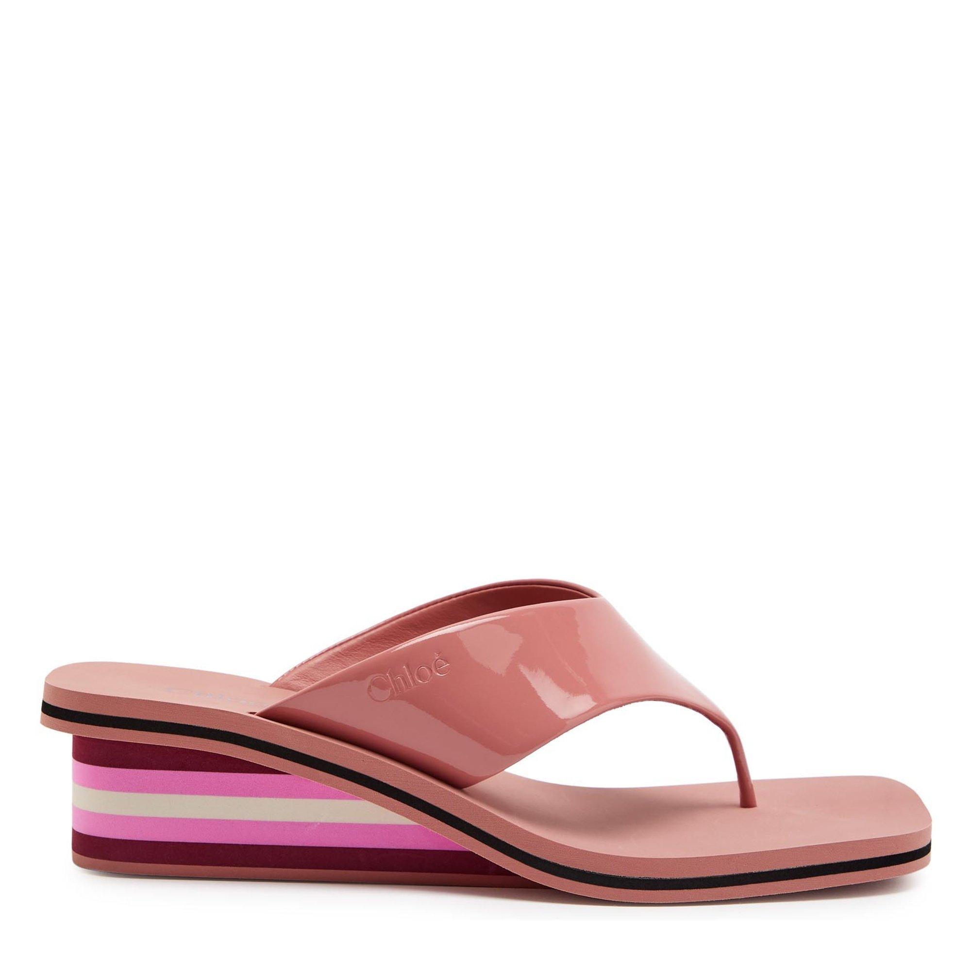 PINK - Chloe - Women's à la Plage Patent Leather Square-Toe Wedge Sandals - 1