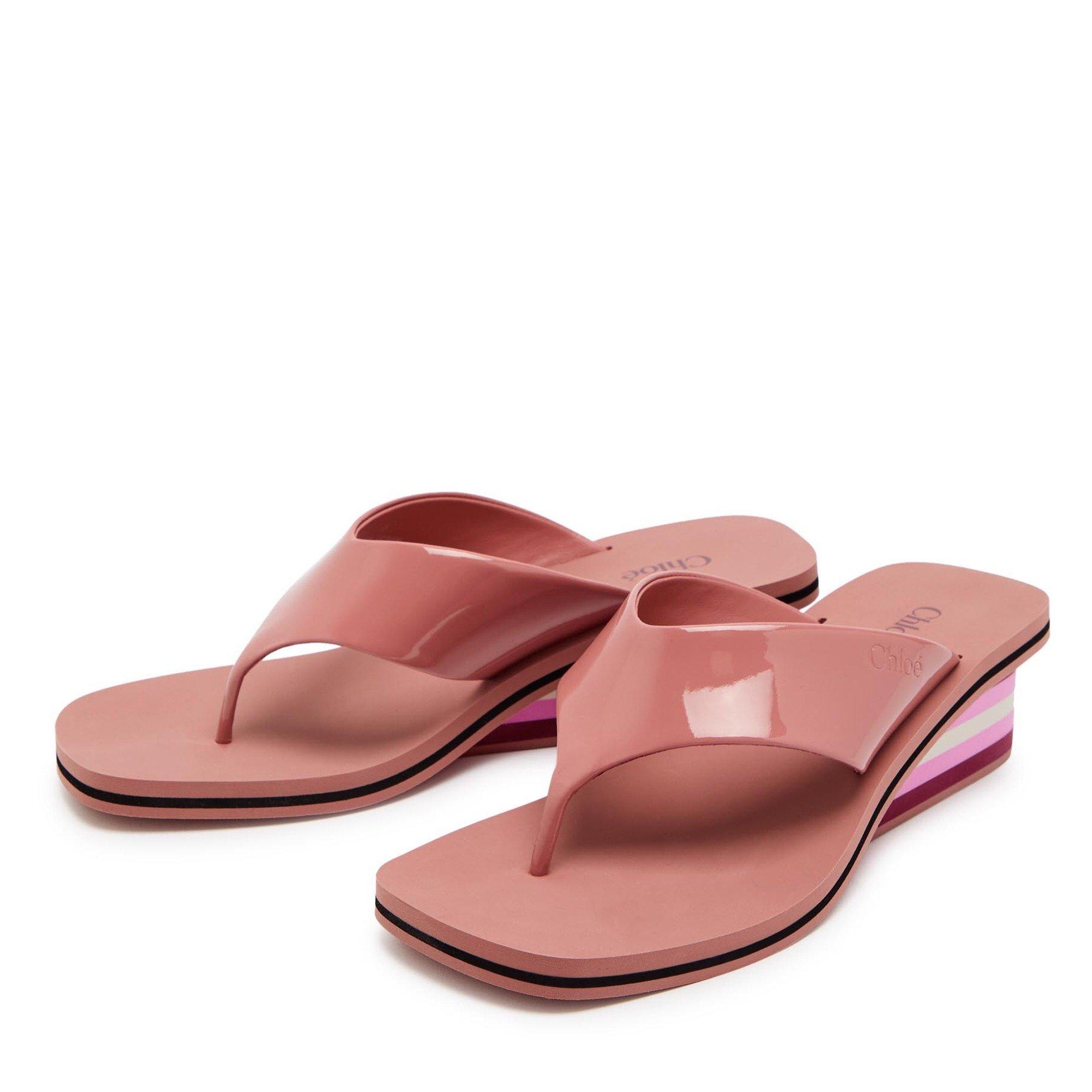 PINK - Chloe - Women's à la Plage Patent Leather Square-Toe Wedge Sandals - 4