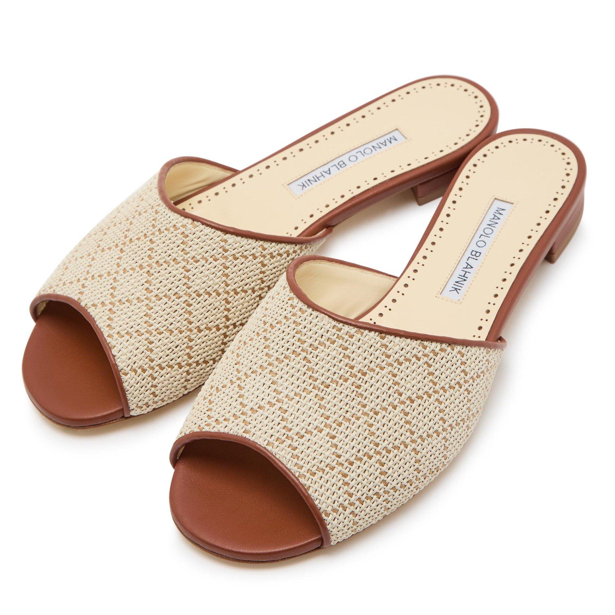 BEIGE - Manolo Blahnik - Women's Smirnapla Leather Flat Sandals - 4