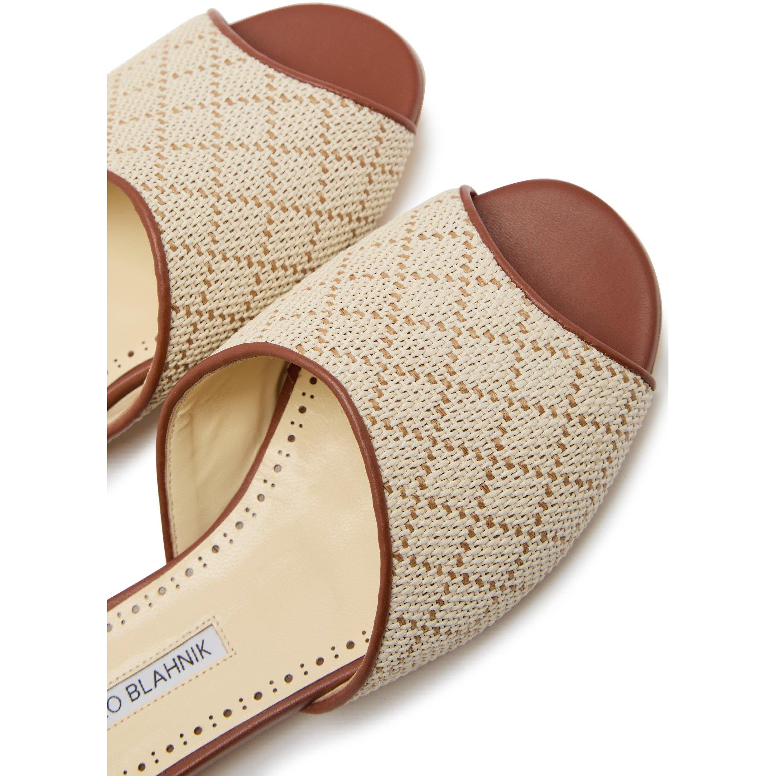 BEIGE - Manolo Blahnik - Women's Smirnapla Leather Flat Sandals - 5