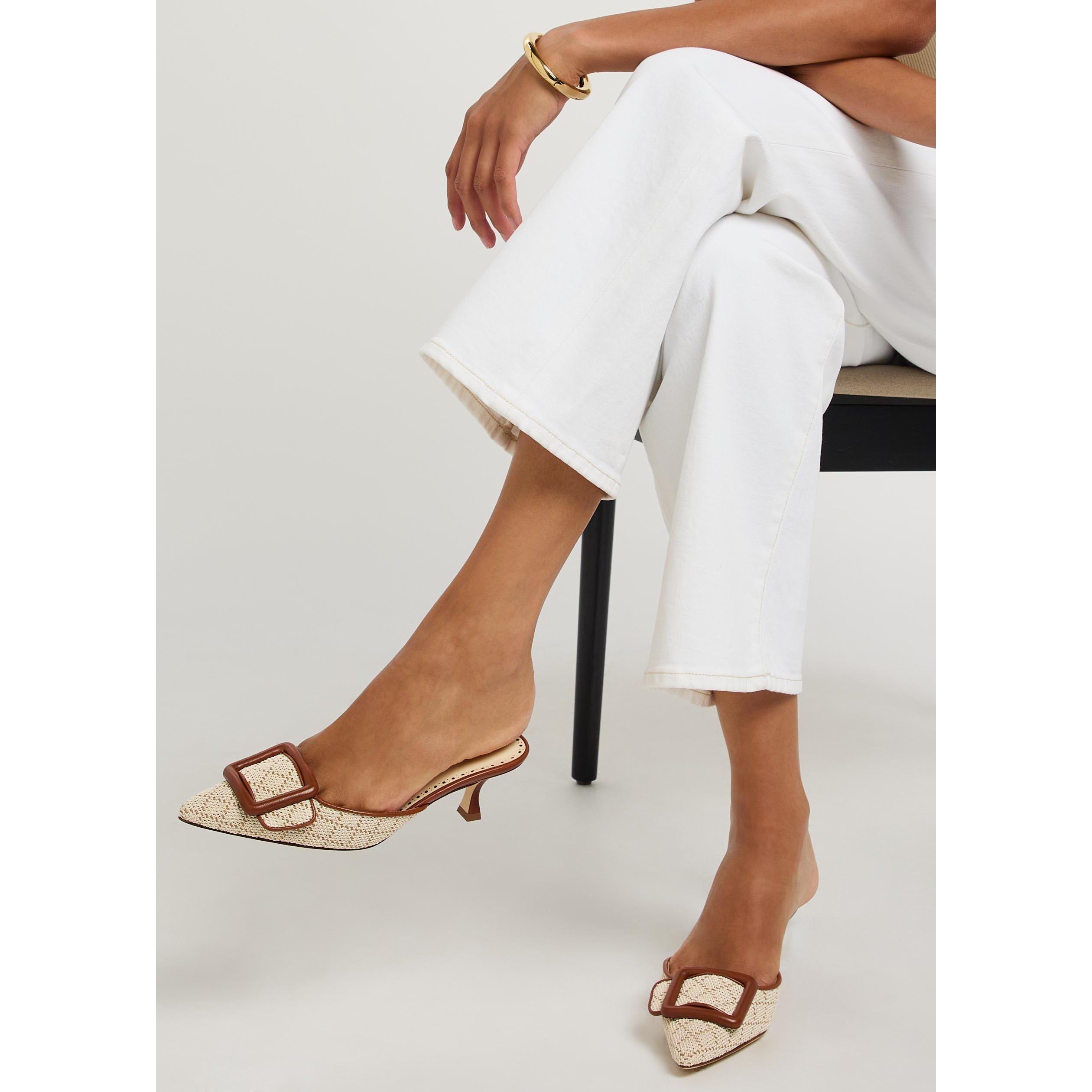 BEIGE - Manolo Blahnik - Women's Maysalebi Raffia Kitten-Heel Mules - 3