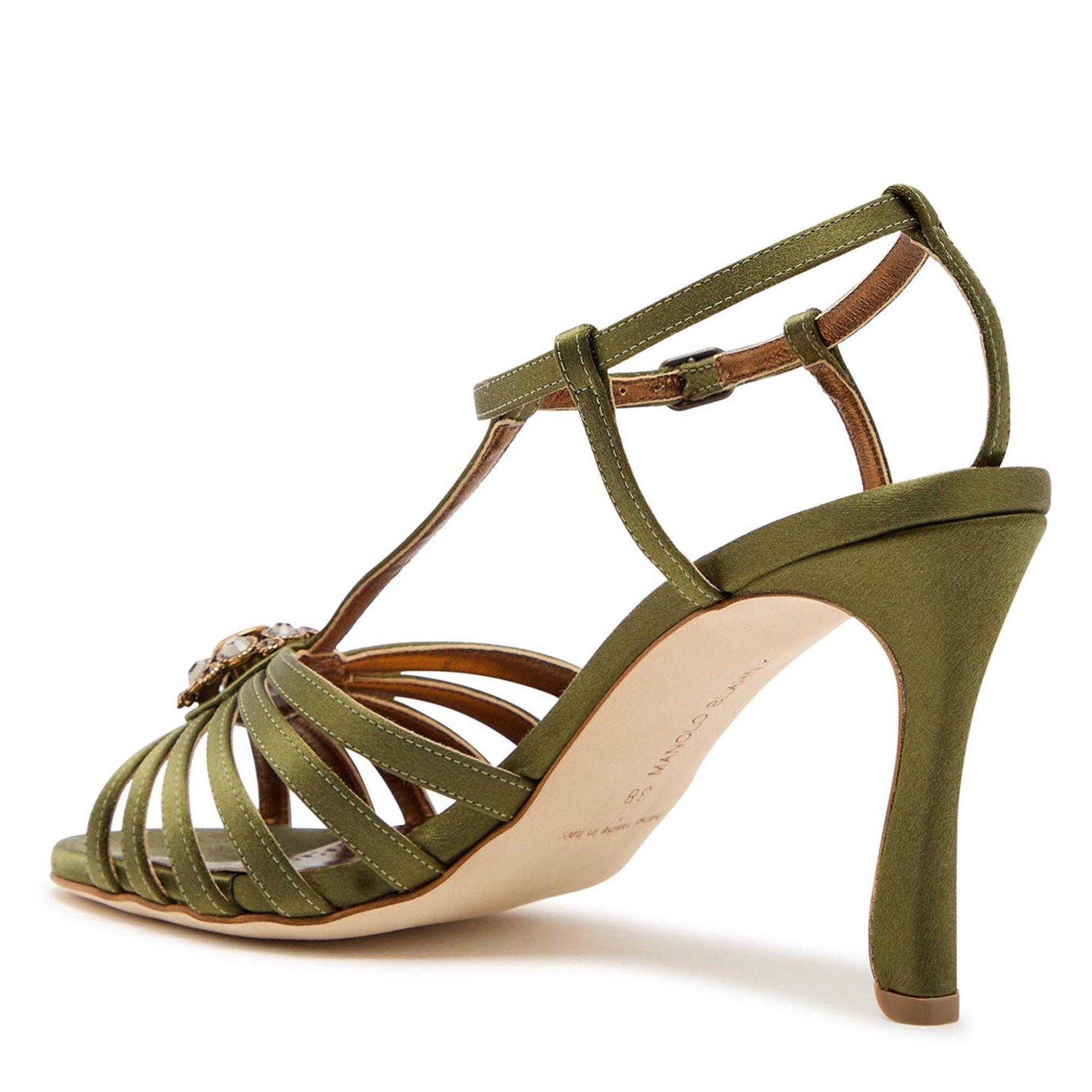 KHAKI - Manolo Blahnik - Women's Satin Crystal Heeled Sandals - 2