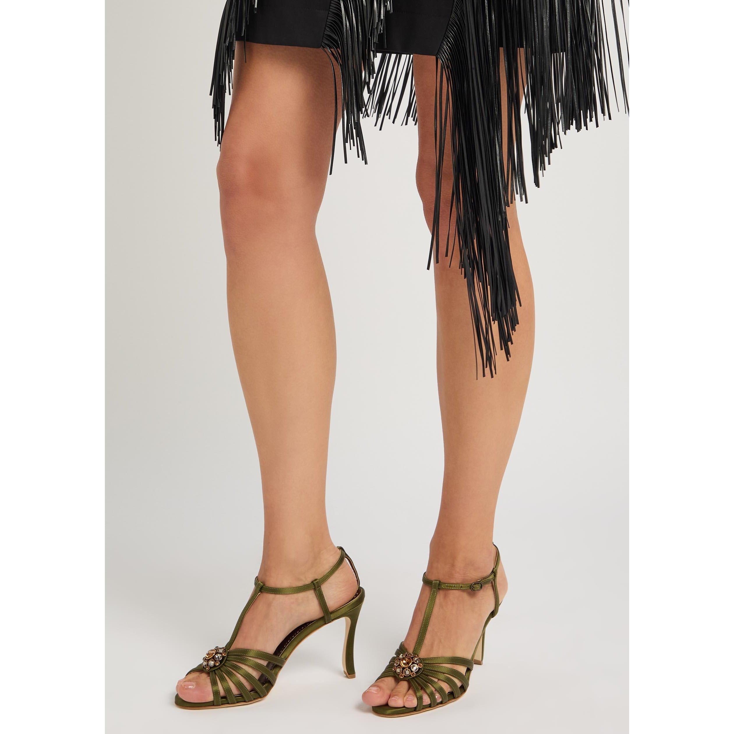 KHAKI - Manolo Blahnik - Women's Satin Crystal Heeled Sandals - 3