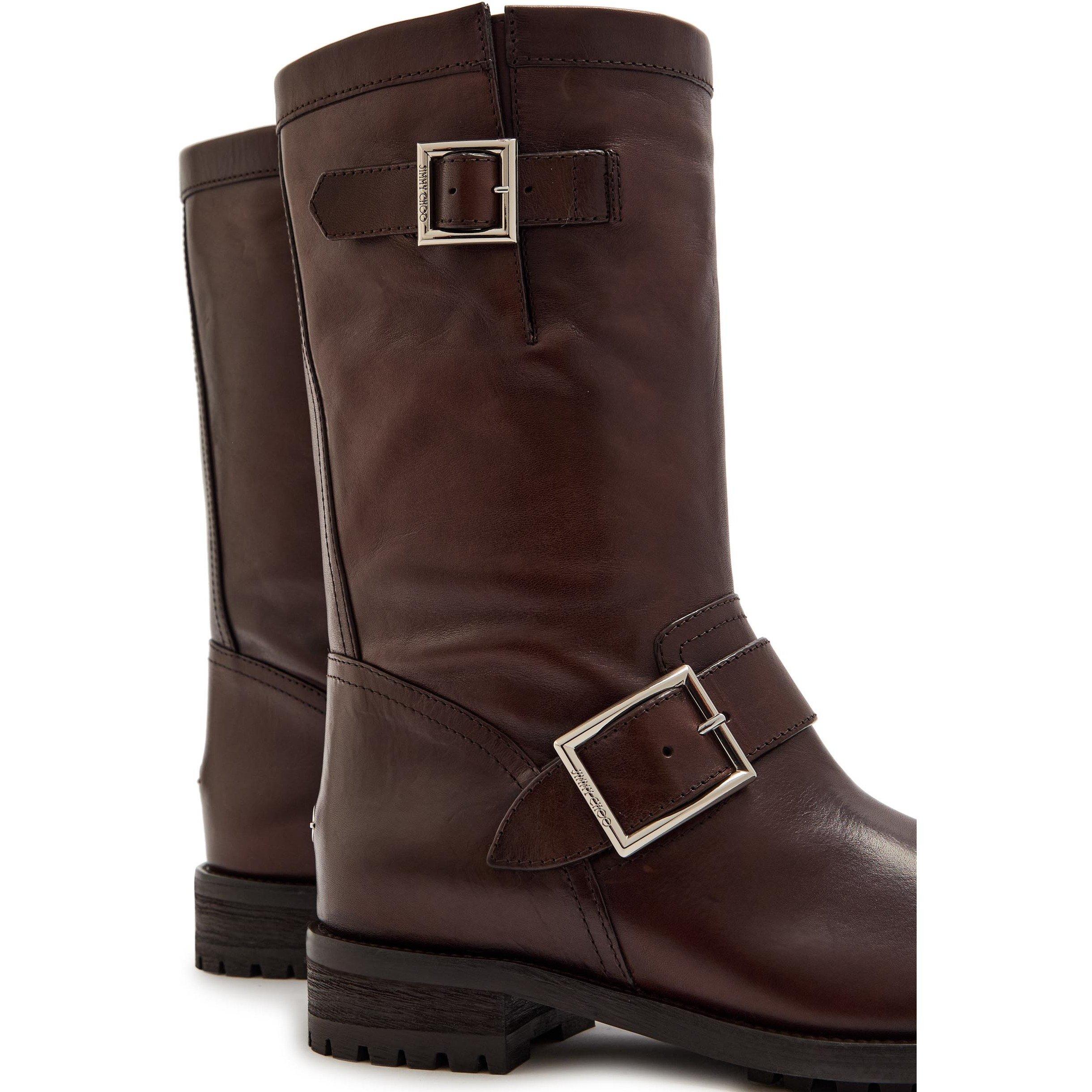 BROWN - Jimmy Choo - Women's Biker Mid Leather Boots - 5