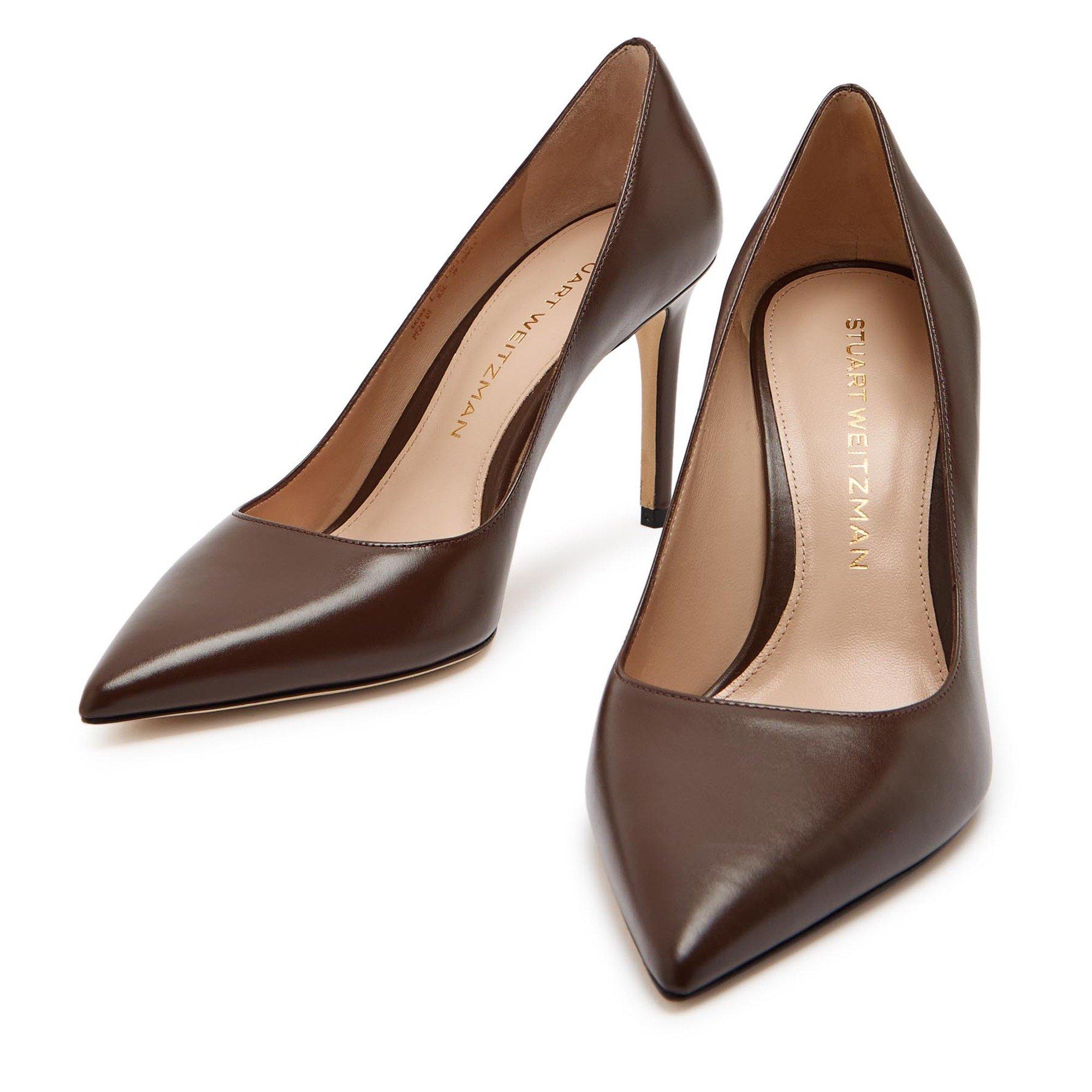 BROWN - Stuart Weitzman - Women's Power 85 Leather Stiletto Heels - 3
