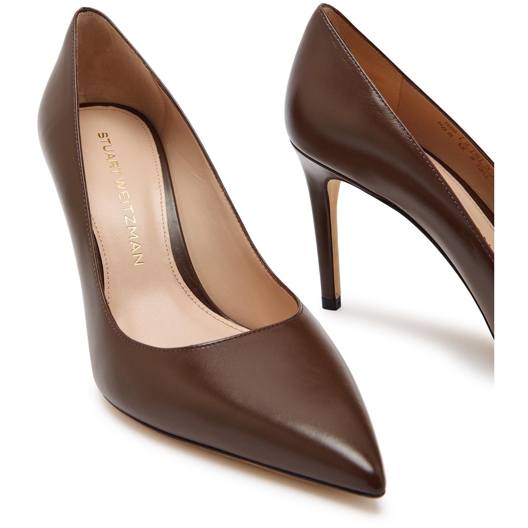 BROWN - Stuart Weitzman - Women's Power 85 Leather Stiletto Heels - 4