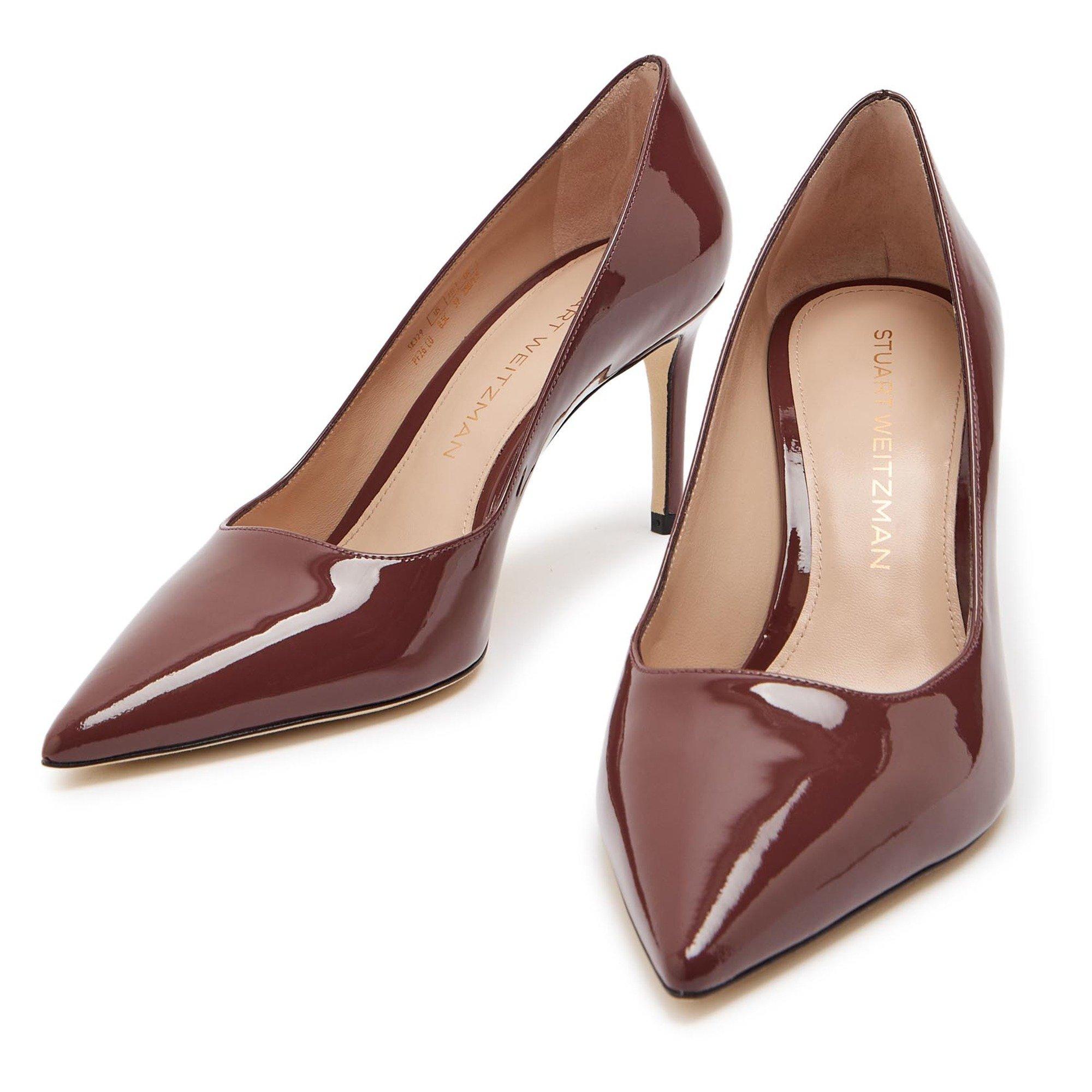 BROWN - Stuart Weitzman - Women's Stuart Power 75 Patent Leather Stiletto Heels - 3