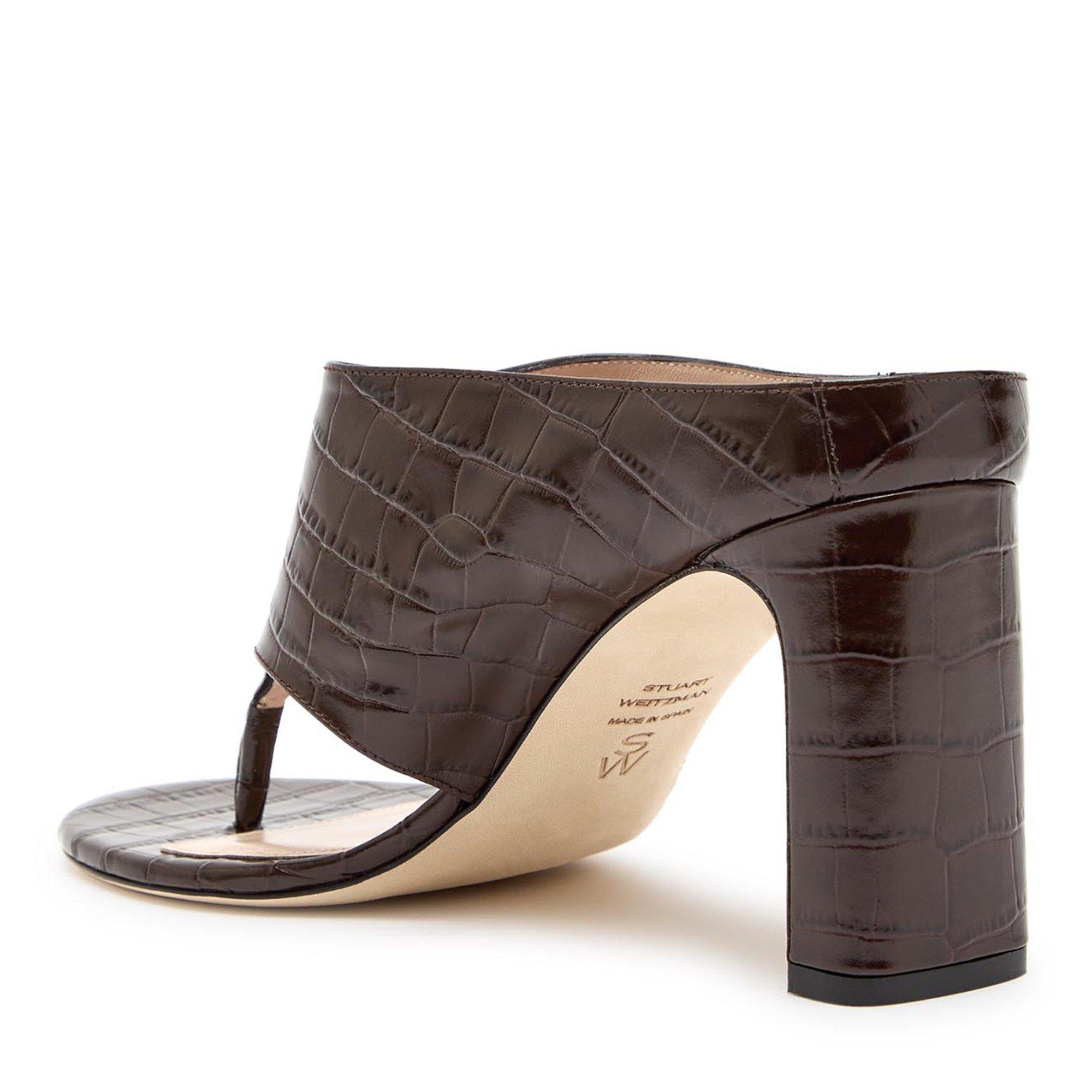 BROWN - Stuart Weitzman - Women's Babette Thong 85 Leather Heeled Sandals - 2