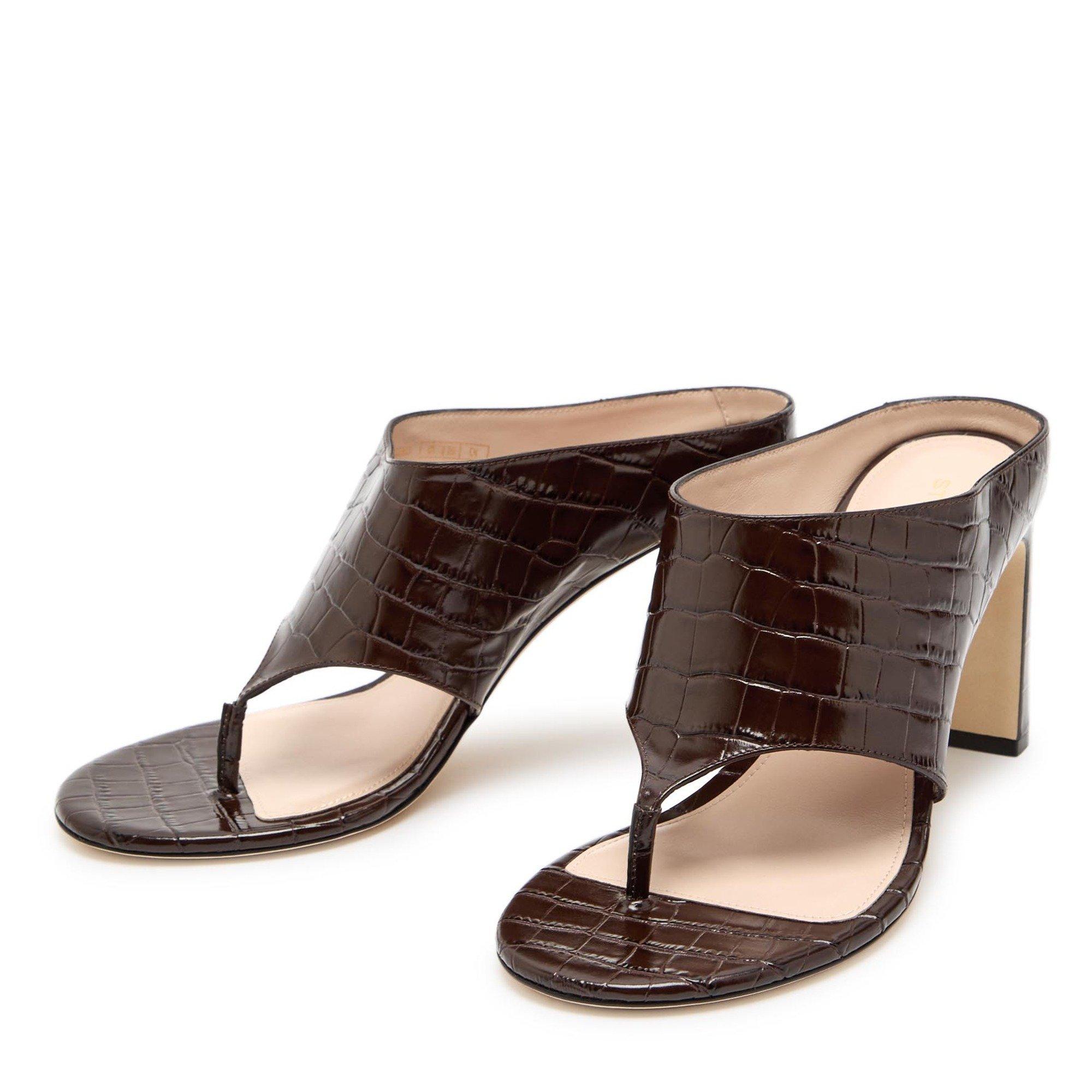 BROWN - Stuart Weitzman - Women's Babette Thong 85 Leather Heeled Sandals - 3