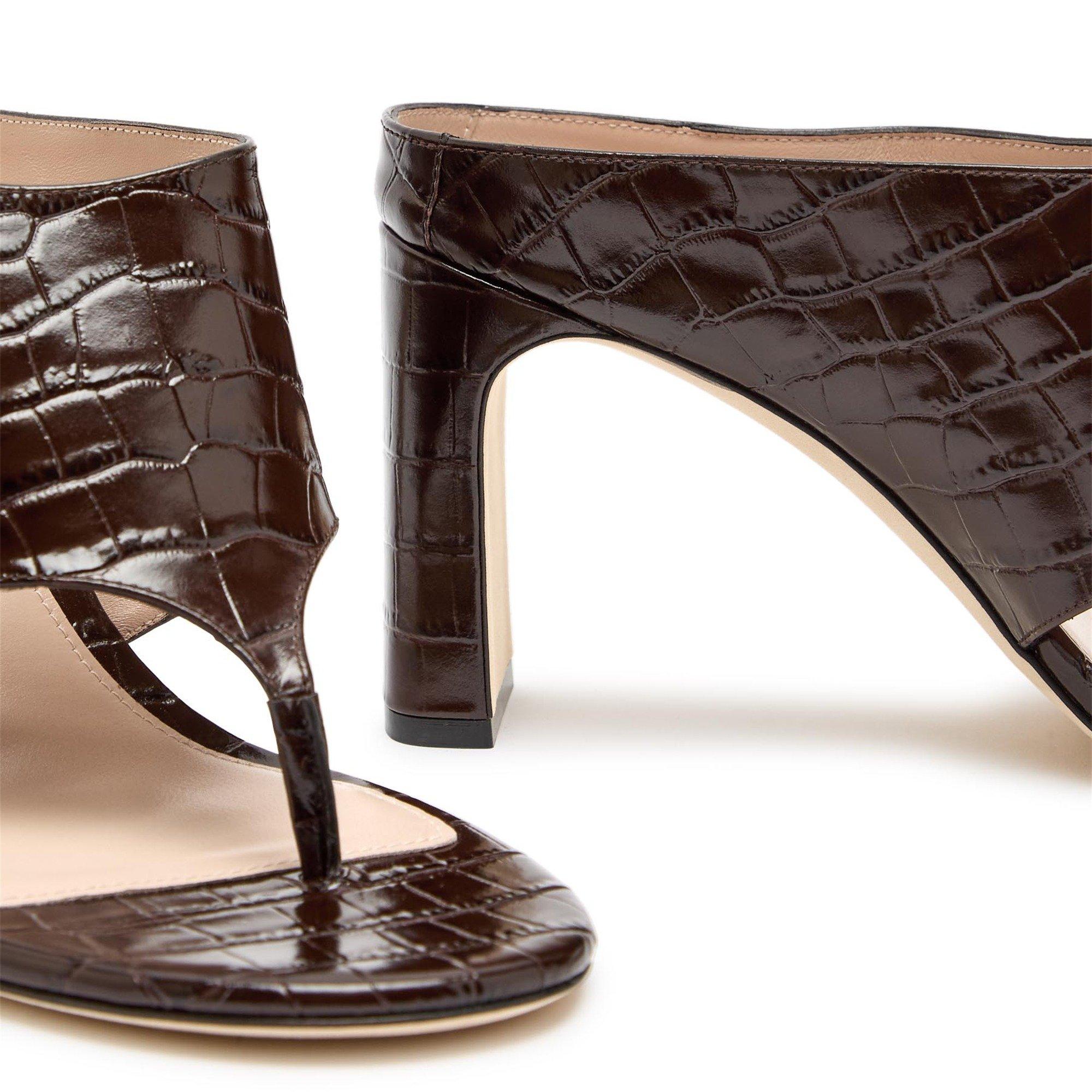 BROWN - Stuart Weitzman - Women's Babette Thong 85 Leather Heeled Sandals - 4