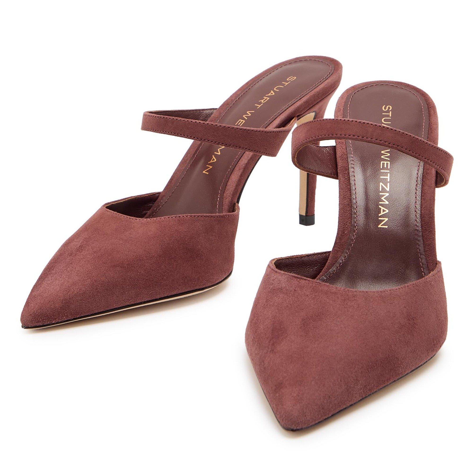 BROWN - Stuart Weitzman - Women's Power 85 Suede Heeled Mules - 3