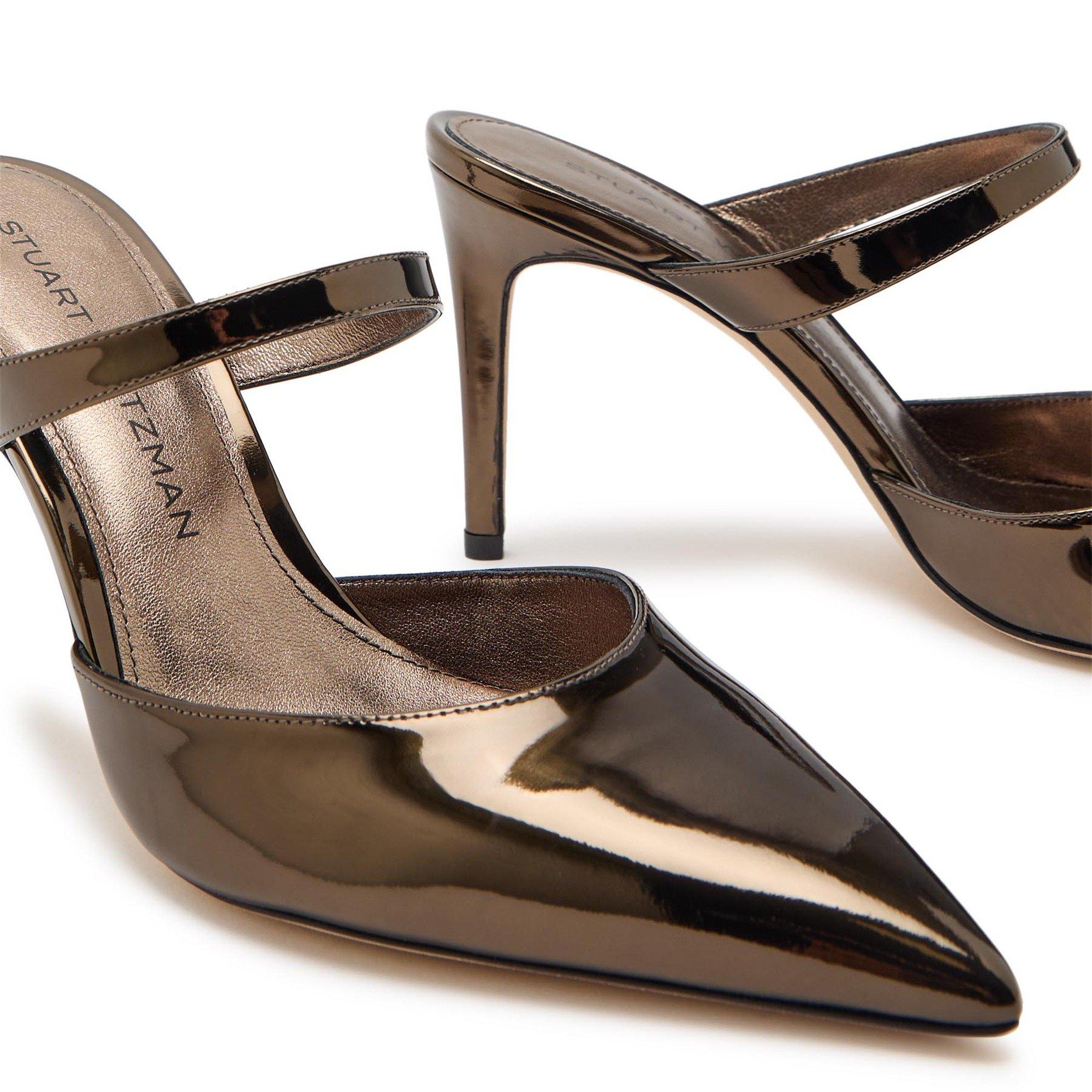 BROWN - Stuart Weitzman - Women's Power 85 Patent Leather Pointed-Toe Heeled Mules - 4