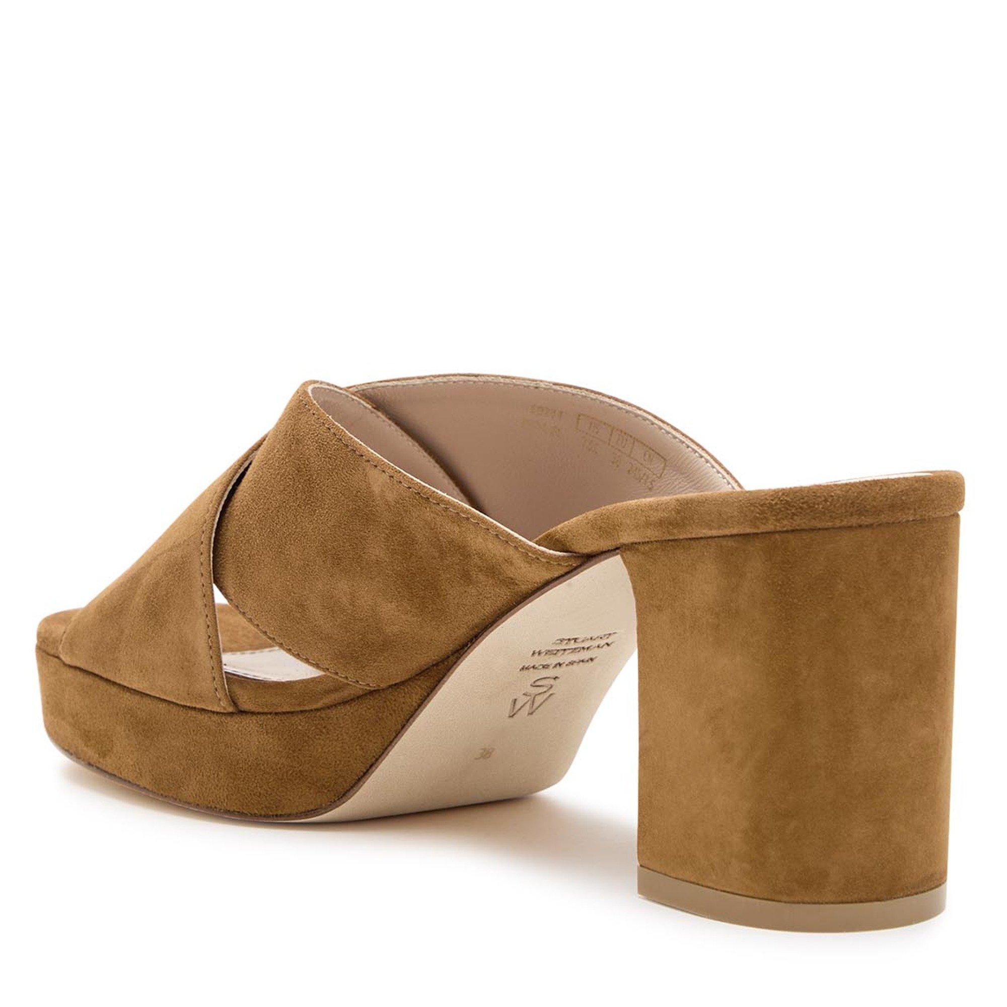 TAN - Stuart Weitzman - Women's Dayna Suede Heeled Platform Sandals - 2