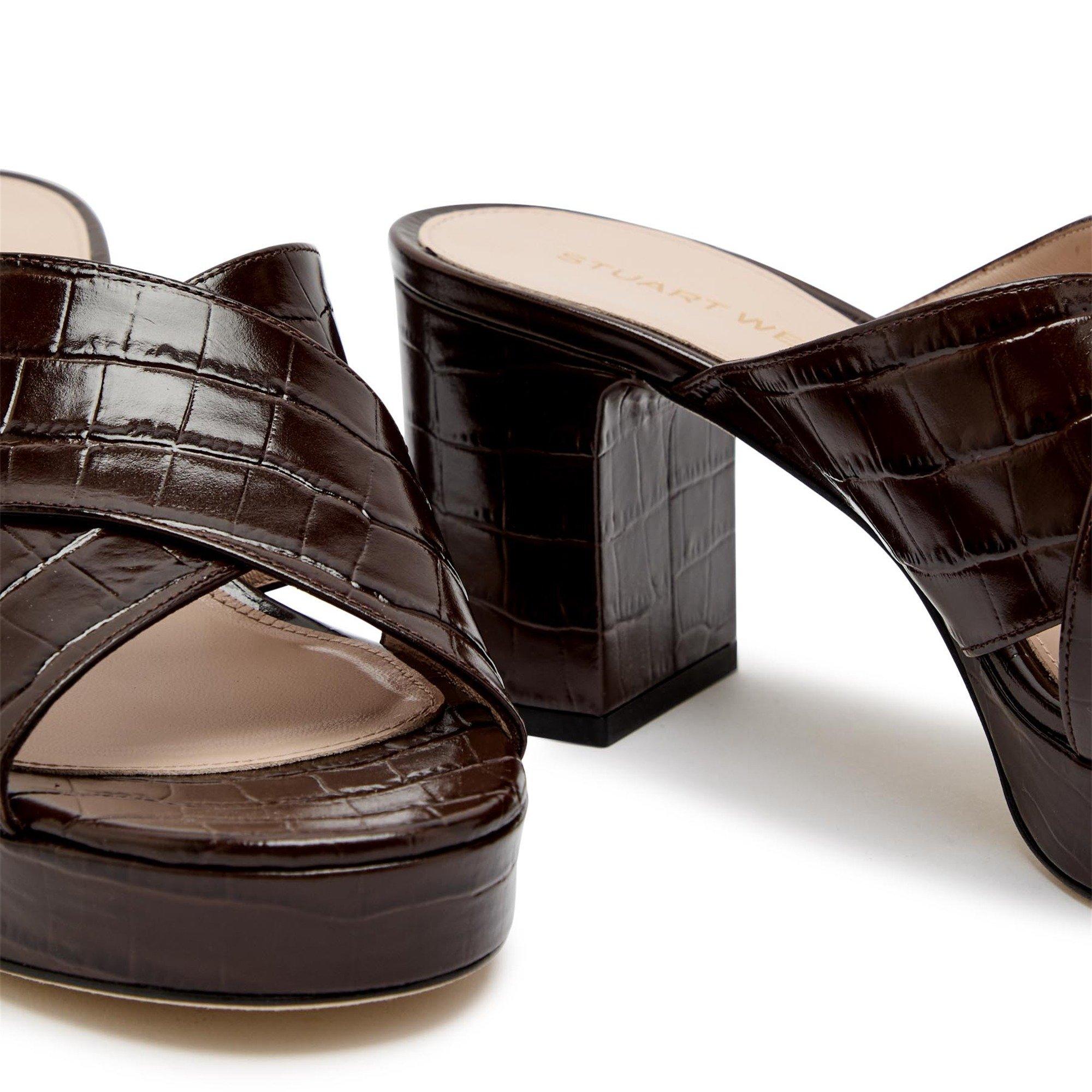 BROWN - Stuart Weitzman - Women's Dayna Leather Heeled Platform Sandals - 4