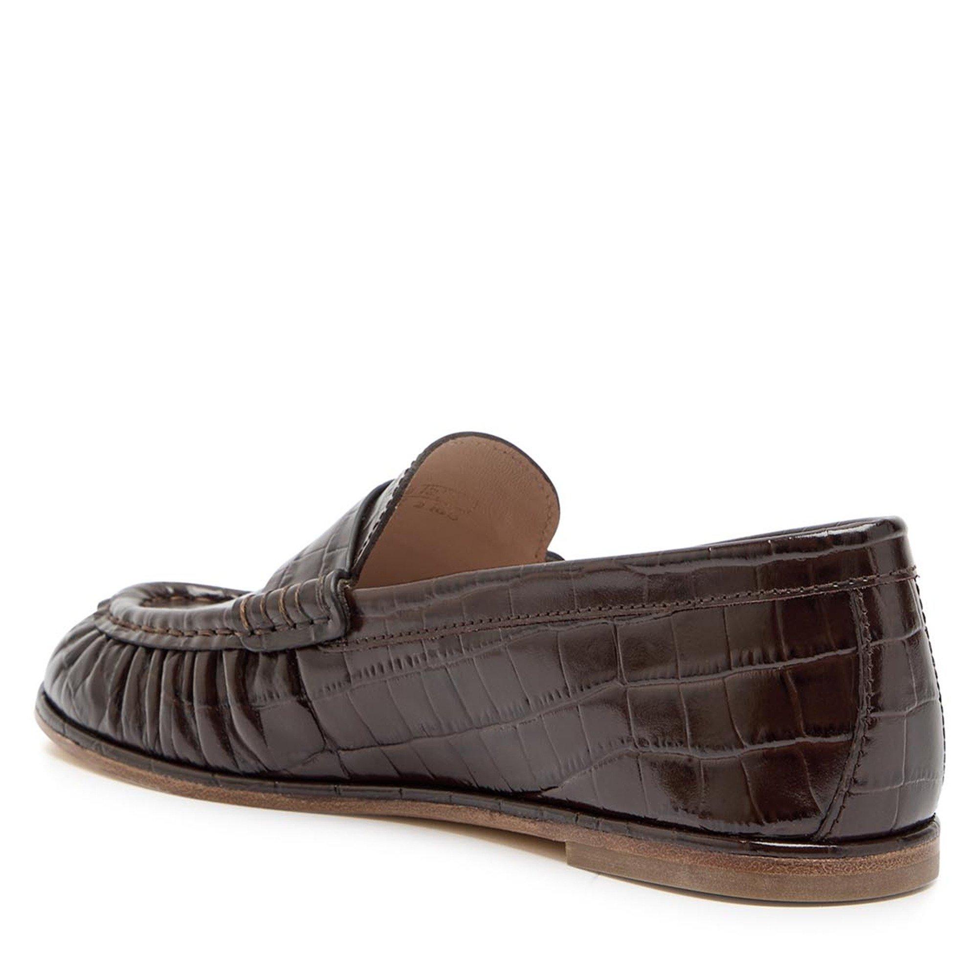 BROWN - Stuart Weitzman - Women's Spencer Crocodile Effect Leather Loafers - 2