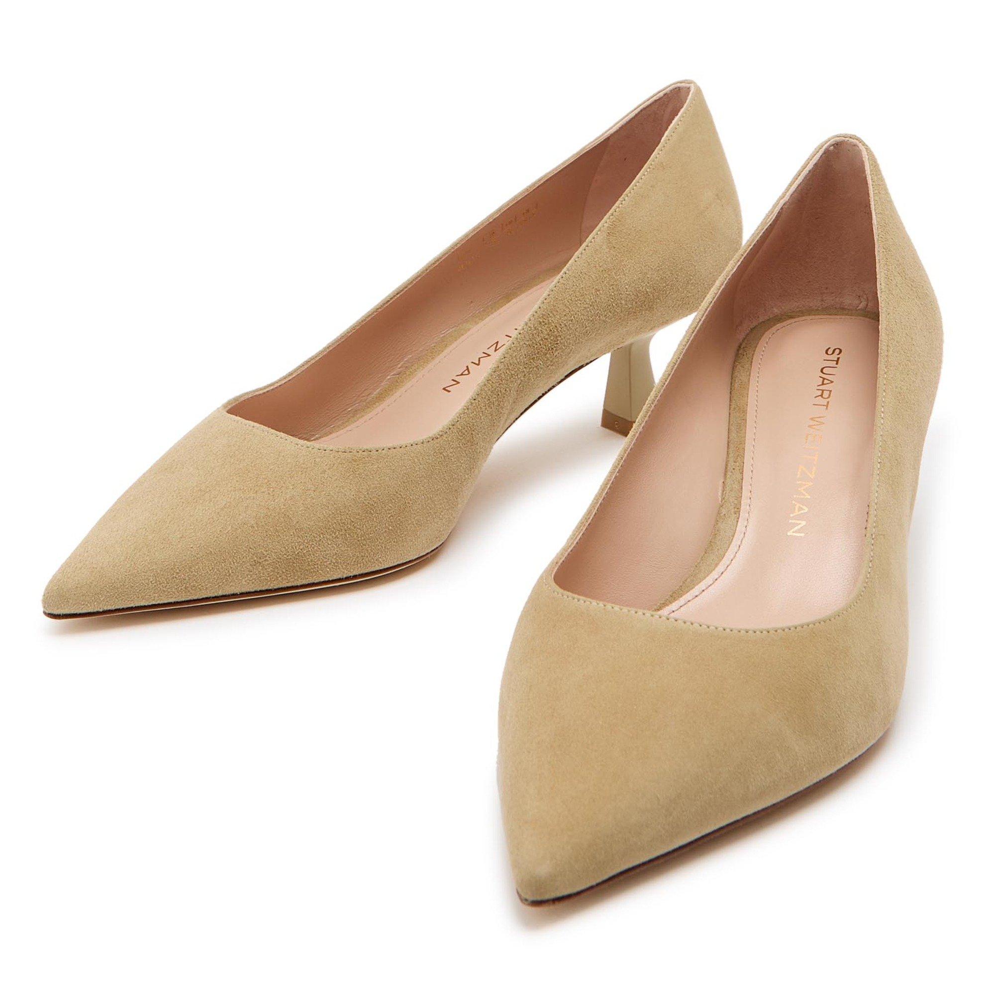 KHAKI - Stuart Weitzman - Women's Sculpt 50 Suede Pointed-Toe Kitten-Heel Court Shoes - 3