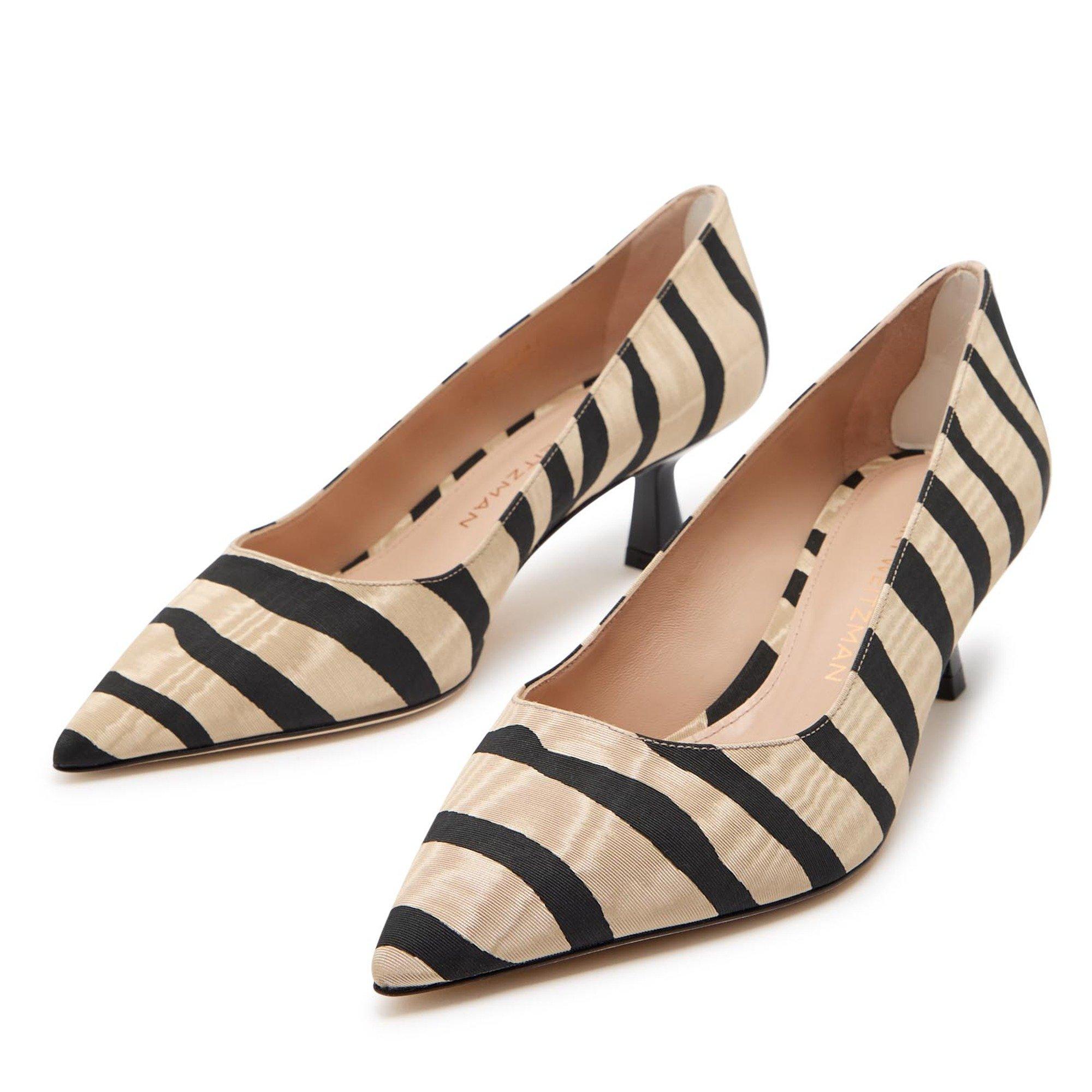 CREAM AND OTHER - Stuart Weitzman - Women's Sculpt 50 Striped Grosgrain Pointed-Toe Court Shoes - 3