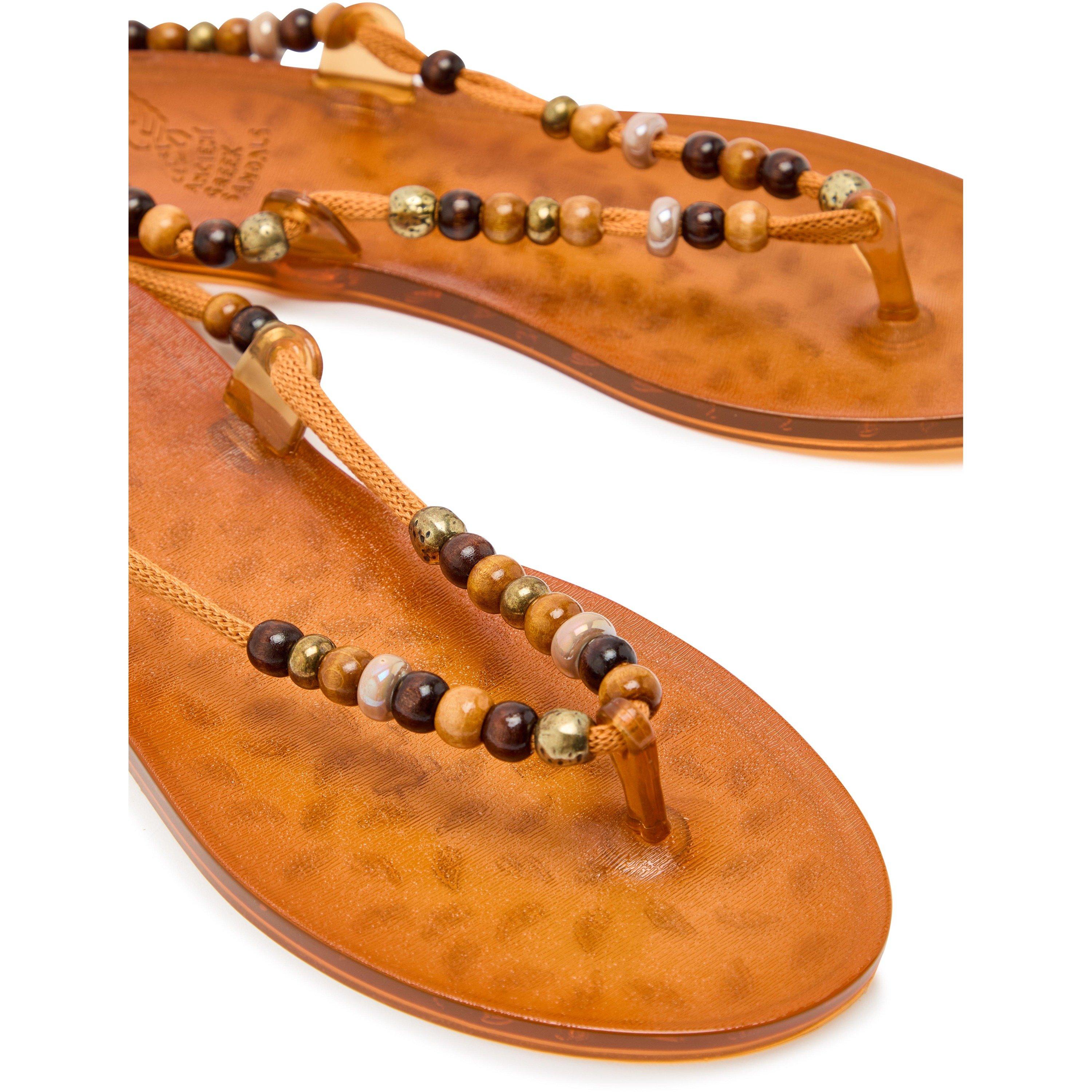 CAMEL - Ancient Greek Sandals - Women's Esther Beads Flat Sandals - 3