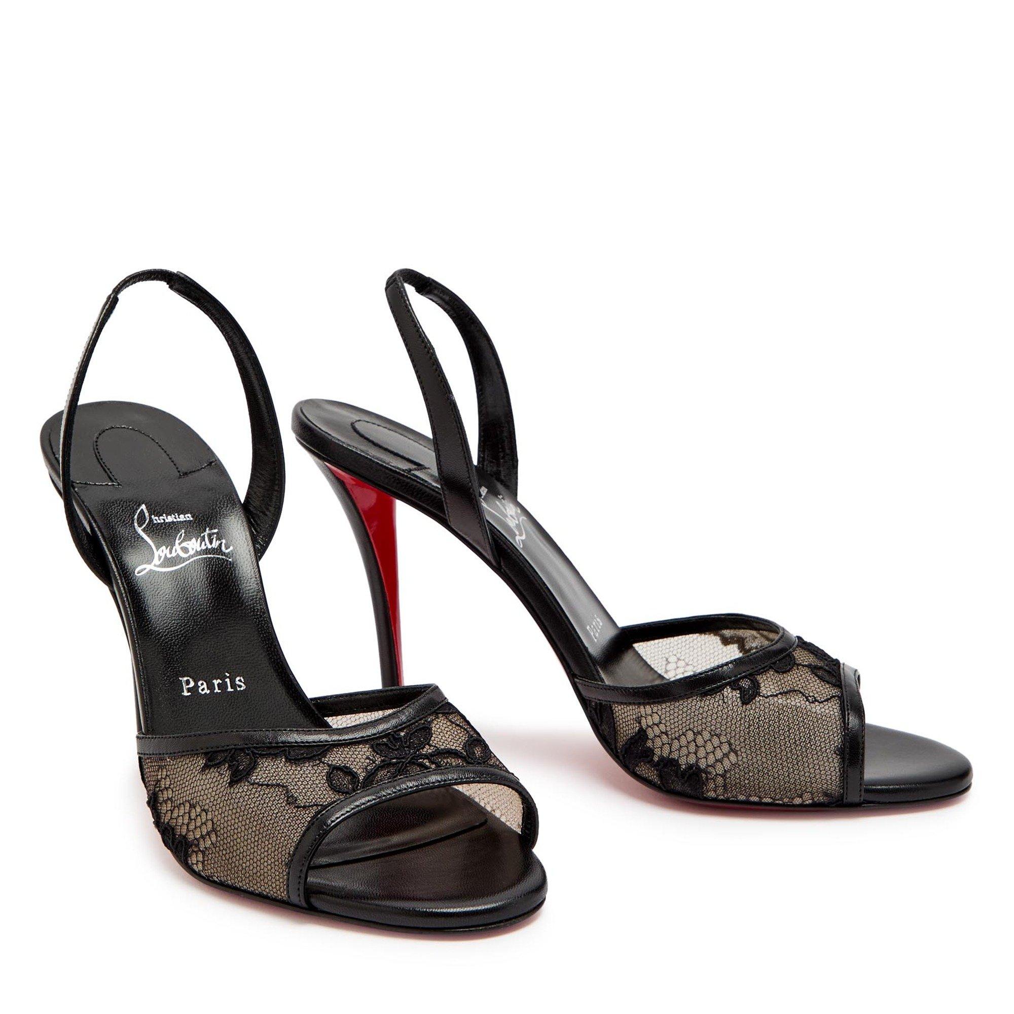 BLACK - Christian Louboutin - MISS Z LACE SLING 100 RETE/DEN - 4