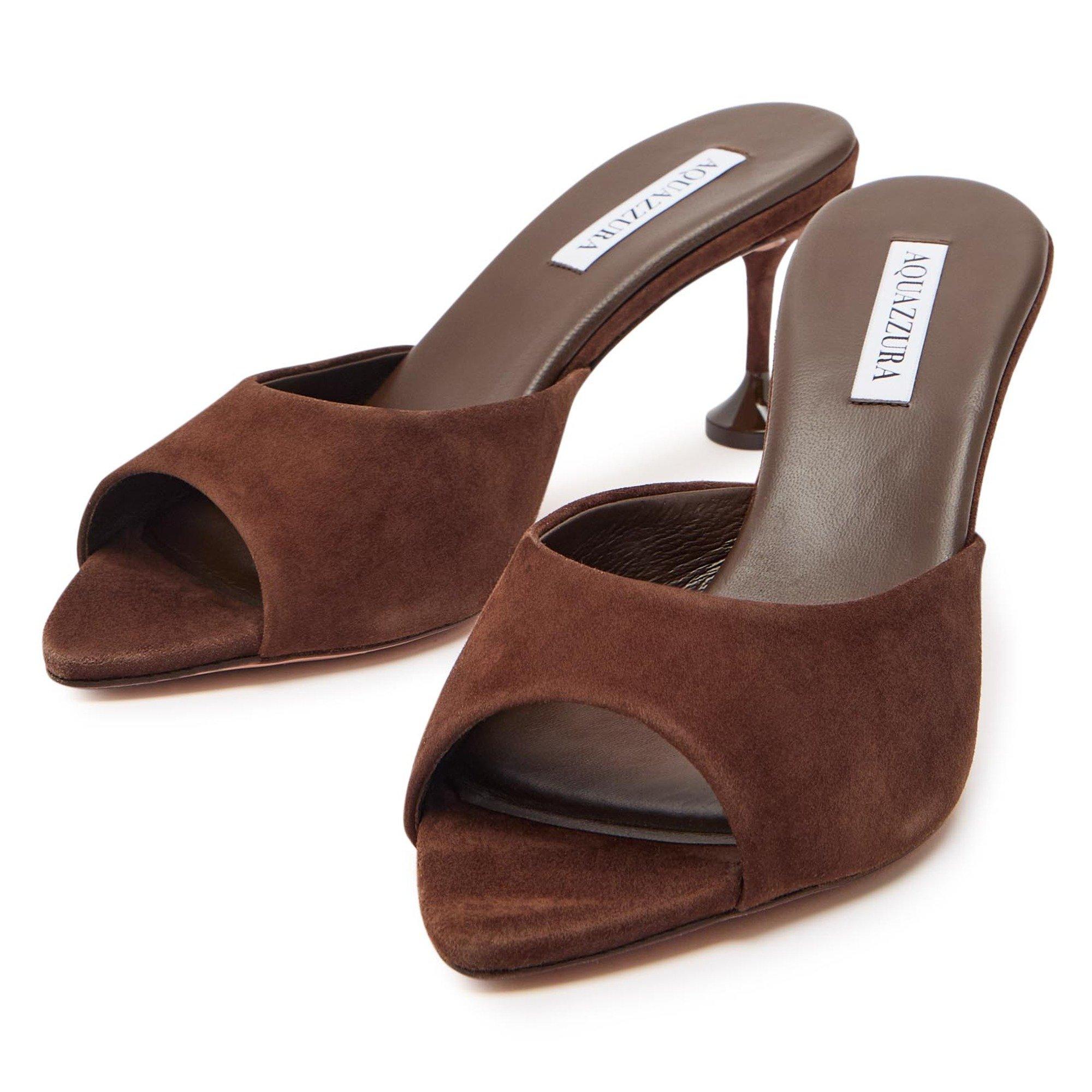 BROWN - Aquazzura - Women's Bisous Suede Heeled Mules - 4