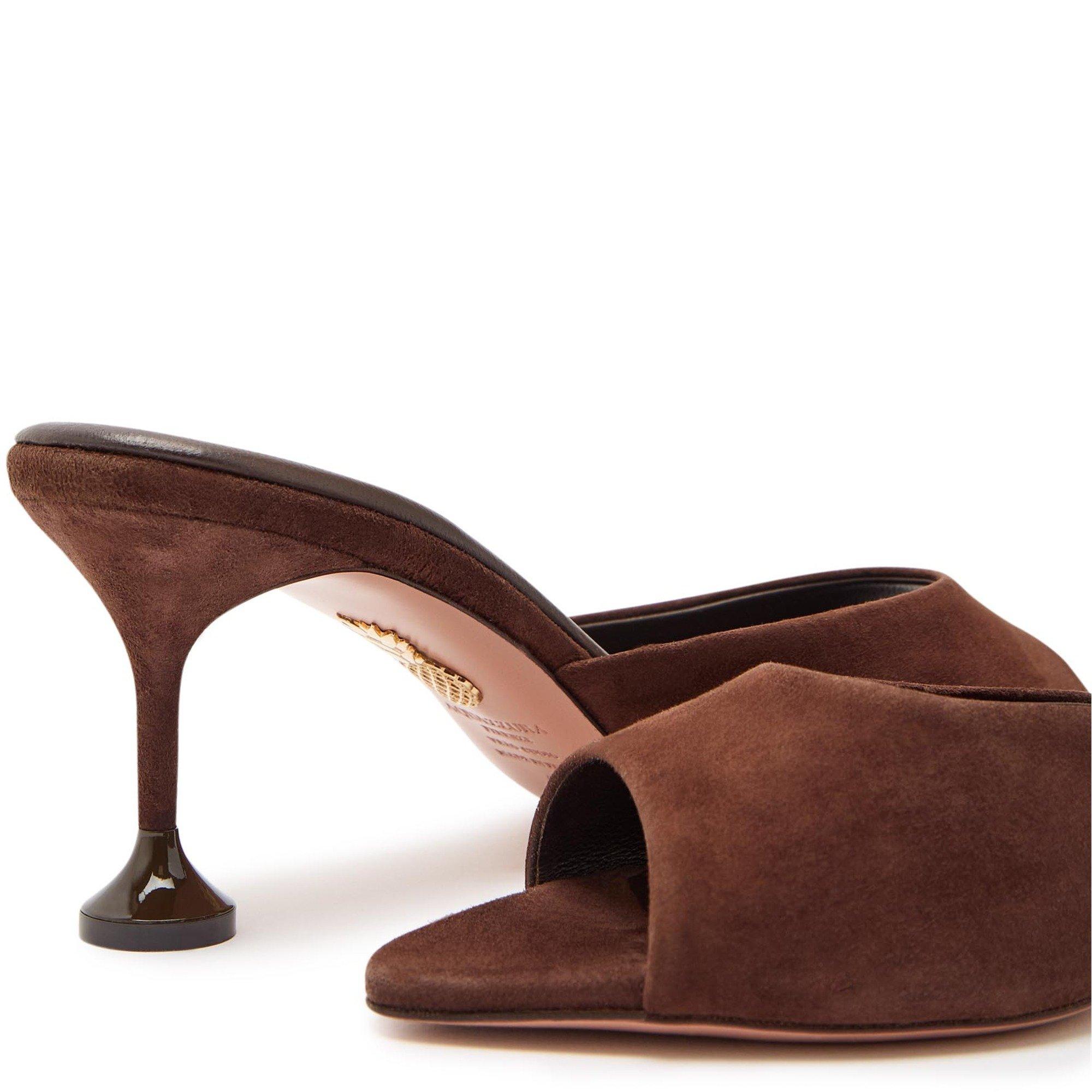 BROWN - Aquazzura - Women's Bisous Suede Heeled Mules - 5
