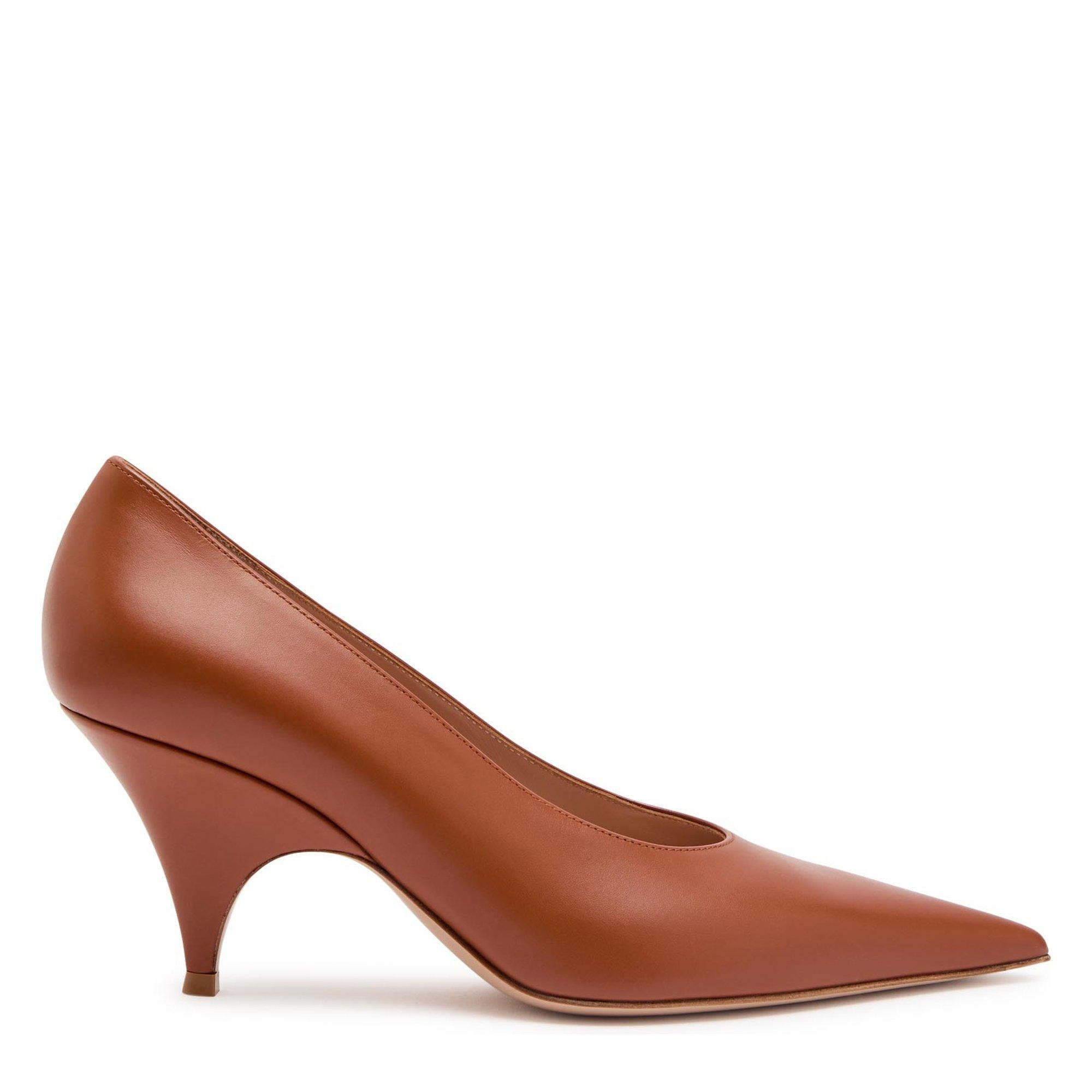 TAN - Gianvito Rossi - Women's Vitello Leather Pointed-Toe Stiletto Heels - 1
