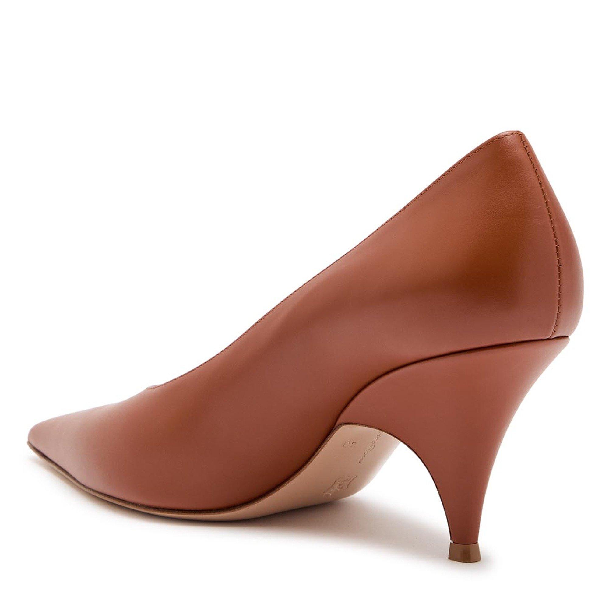 TAN - Gianvito Rossi - Women's Vitello Leather Pointed-Toe Stiletto Heels - 2