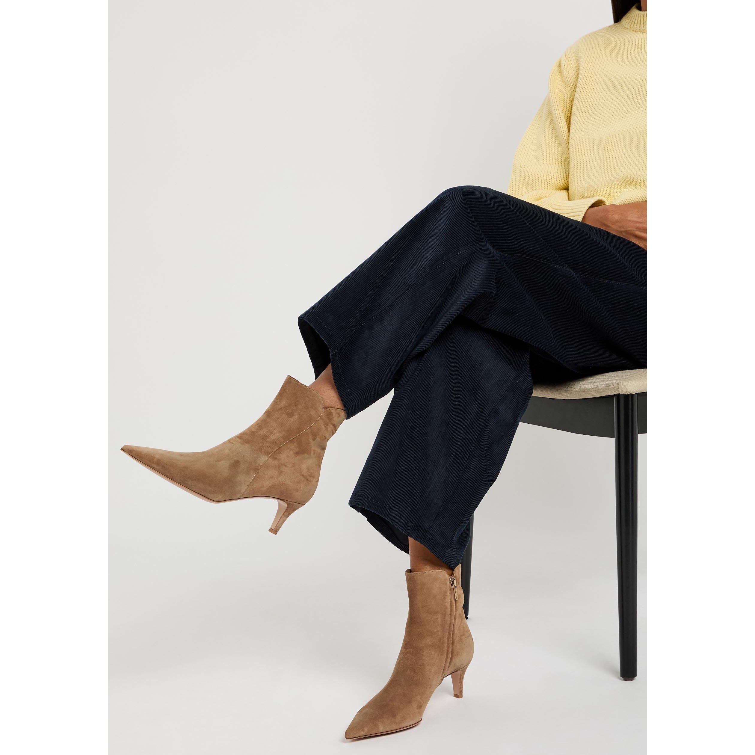 CAMEL - Gianvito Rossi - Women's Levy 55 Suede Kitten-Heel Ankle Boots - 3