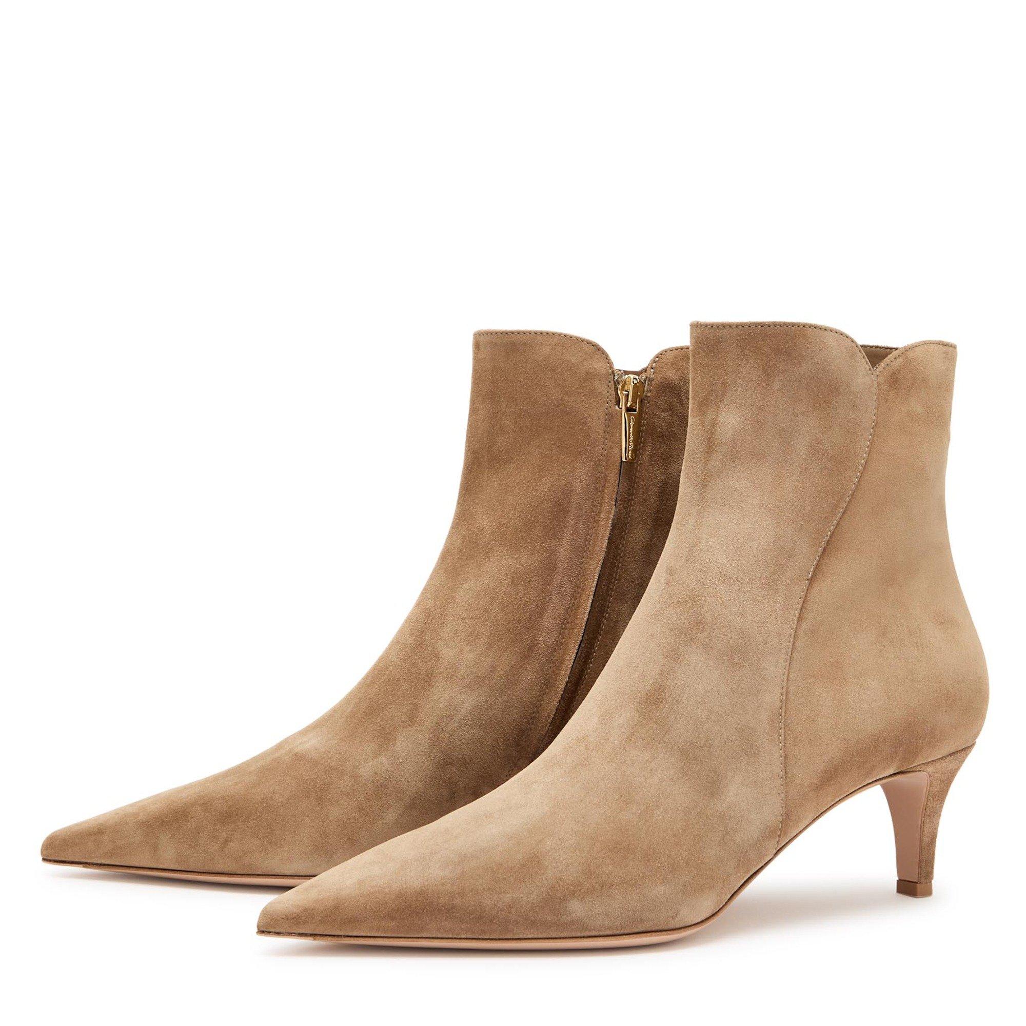 CAMEL - Gianvito Rossi - Women's Levy 55 Suede Kitten-Heel Ankle Boots - 4