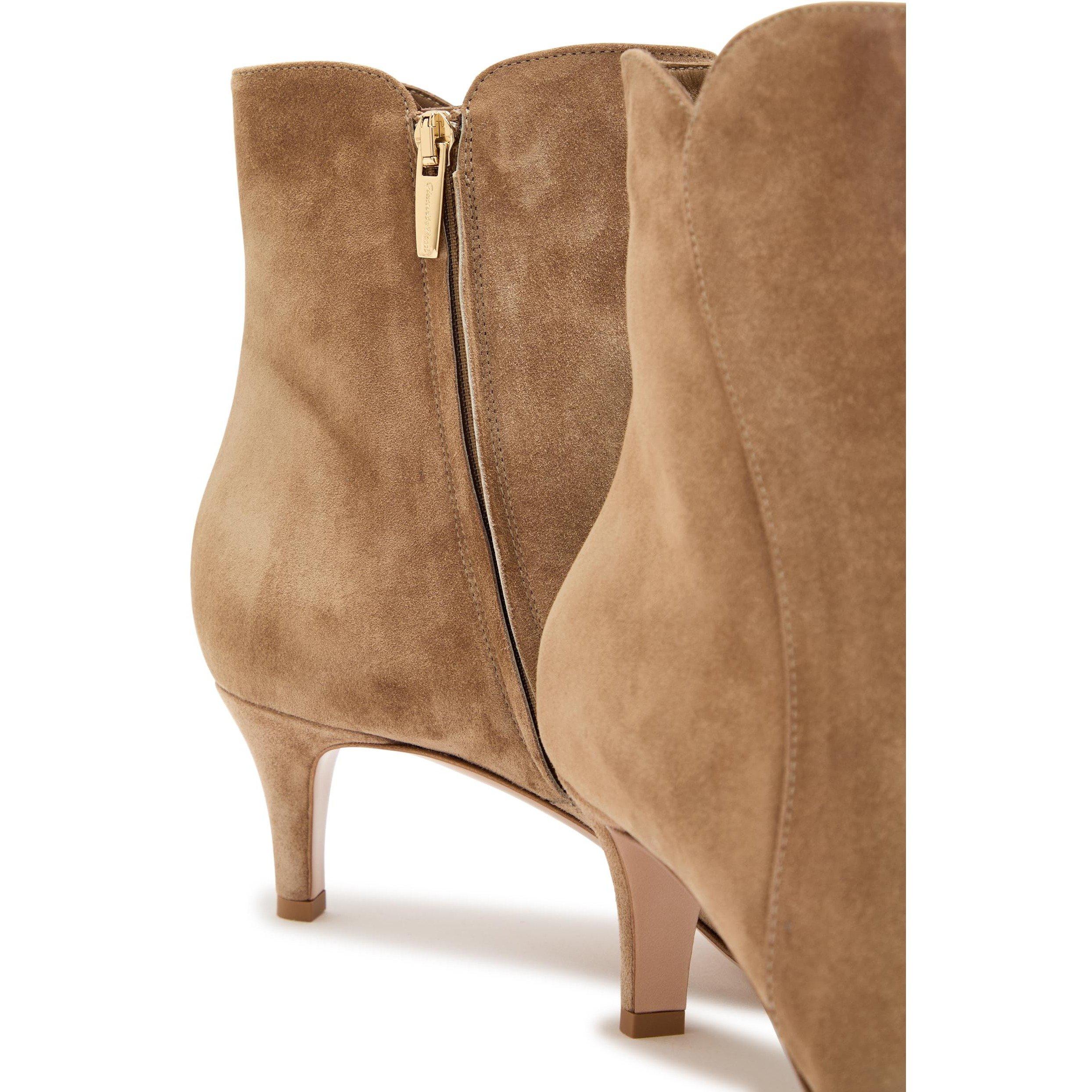 CAMEL - Gianvito Rossi - Women's Levy 55 Suede Kitten-Heel Ankle Boots - 5