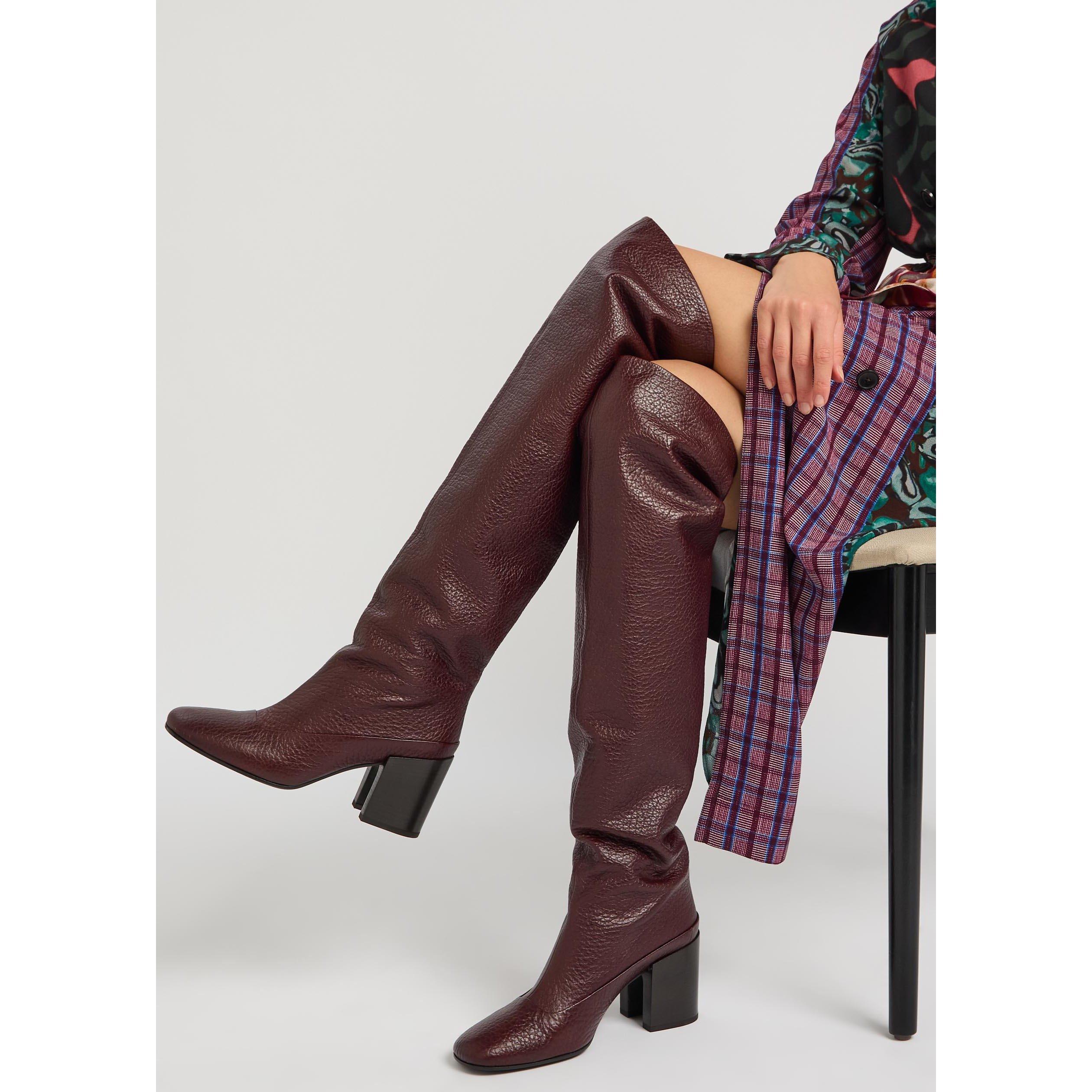 BURGUNDY - Dries Van Noten - Women's Leather Over-the-Knee Boots - 3