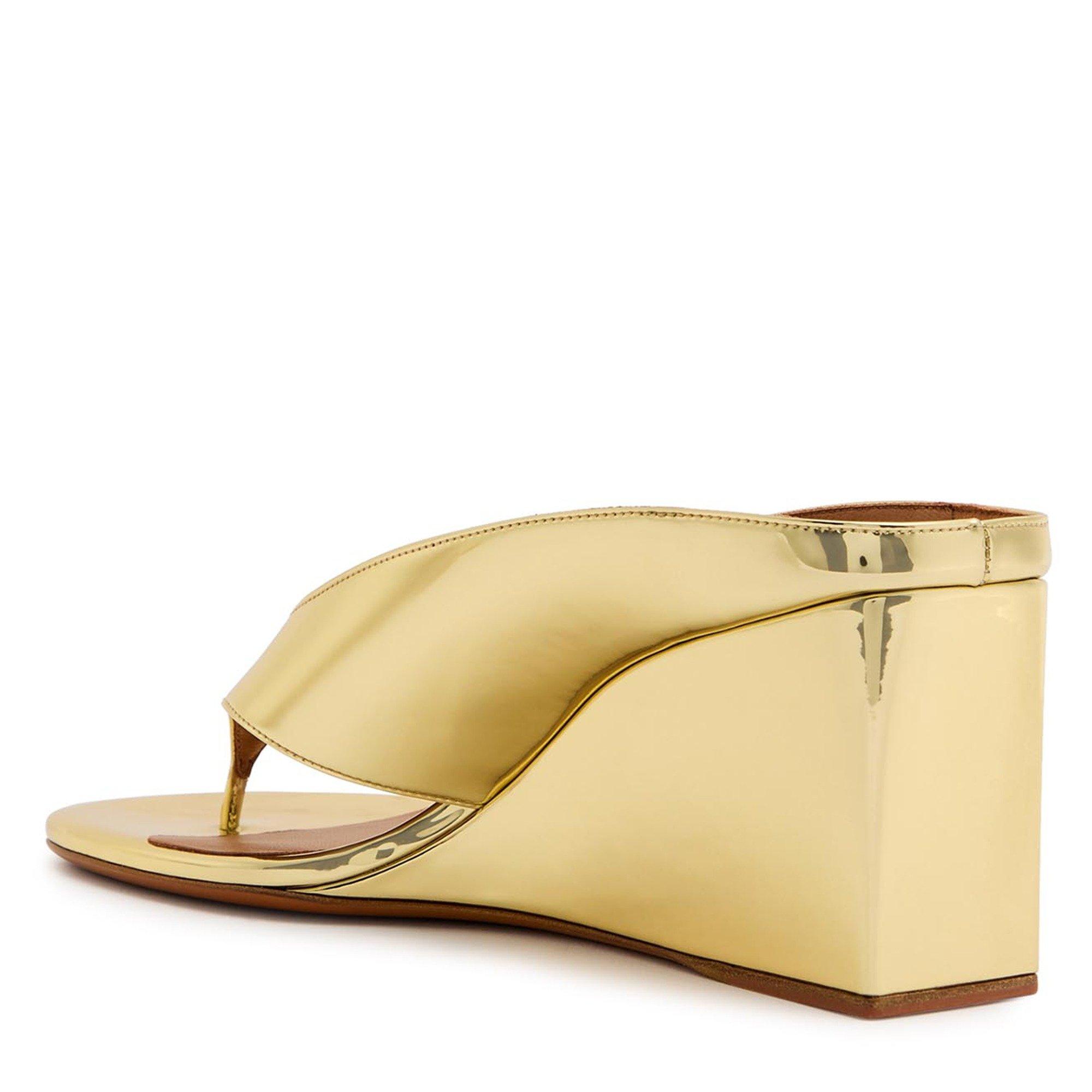 GOLD - Alaia - Women's Cube Wedge Thong Mules - 2