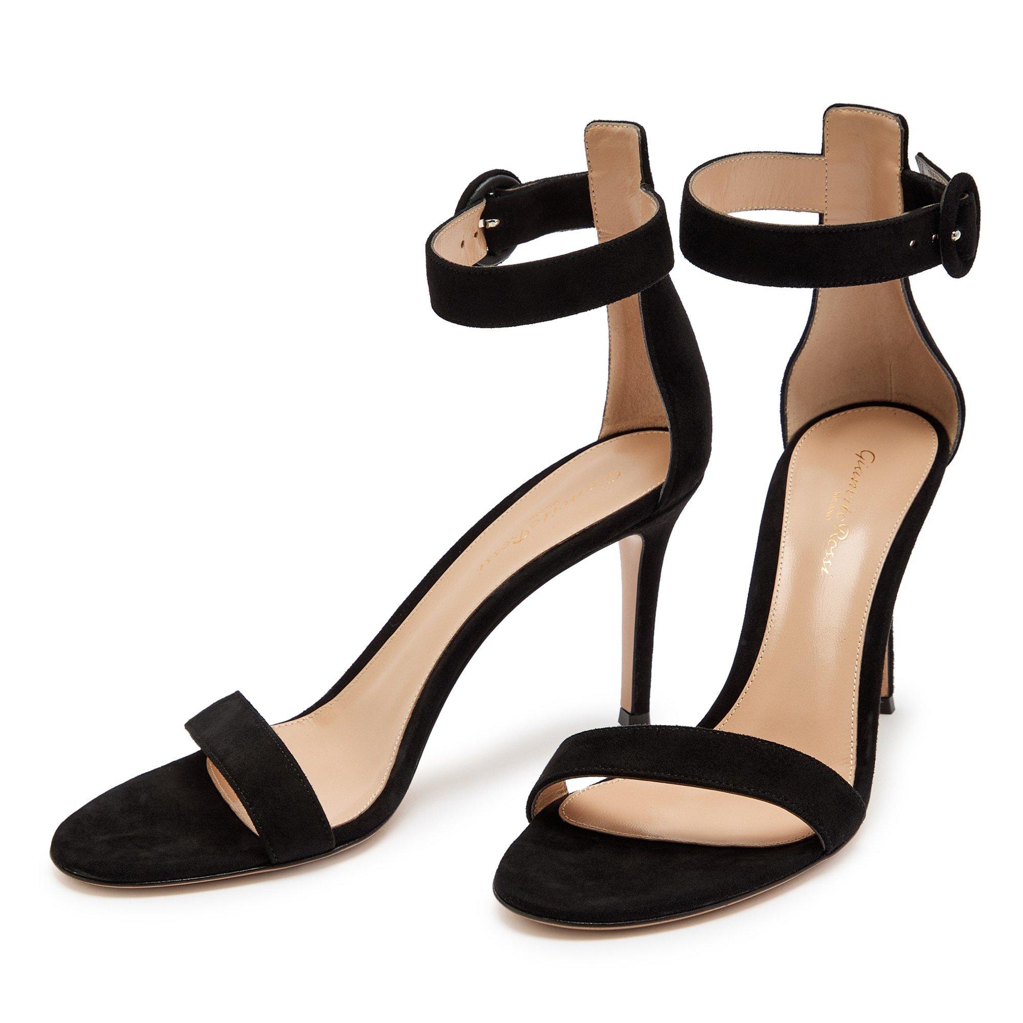 BLACK - Gianvito Rossi - Women's Portofino Suede Stiletto Heeled Sandals - 3