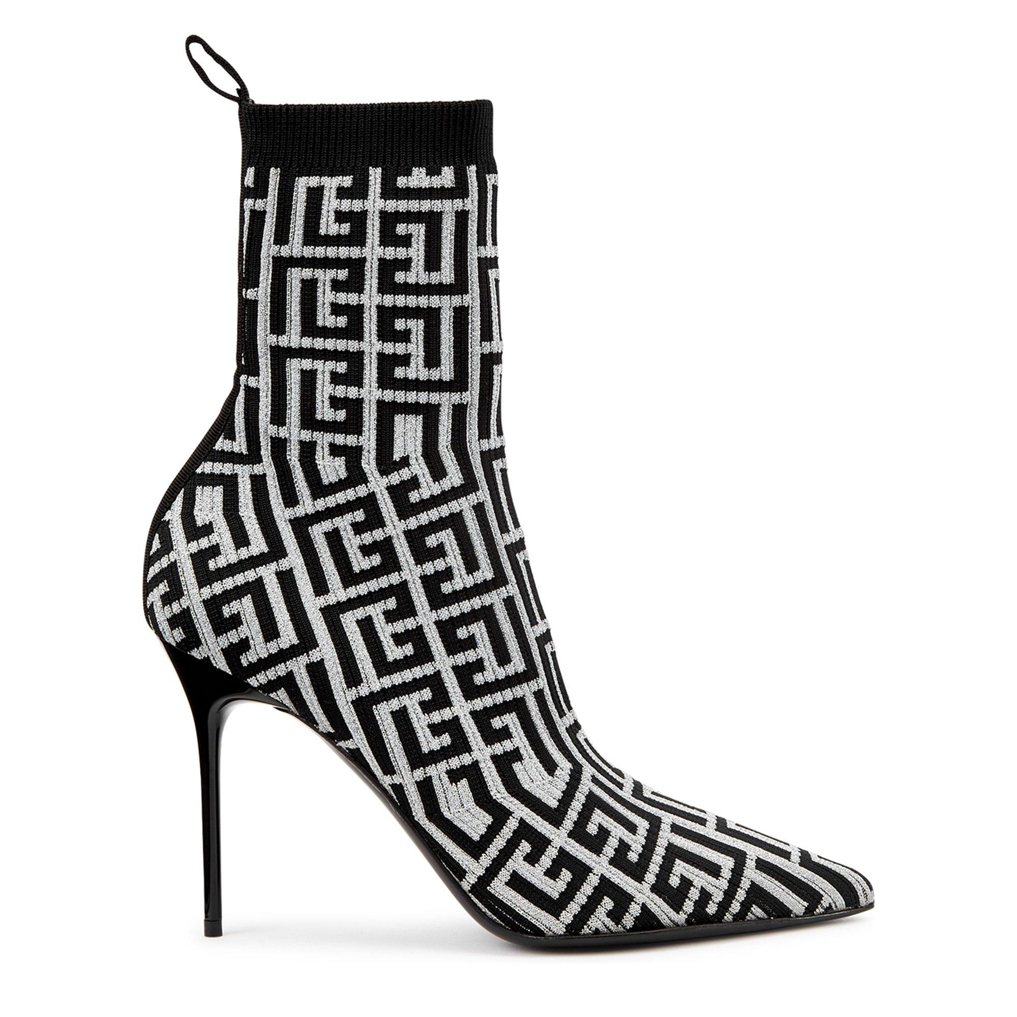 BLACK - Balmain - MONOGRAM KNIT HH ANKLE BOOT 95 - 1