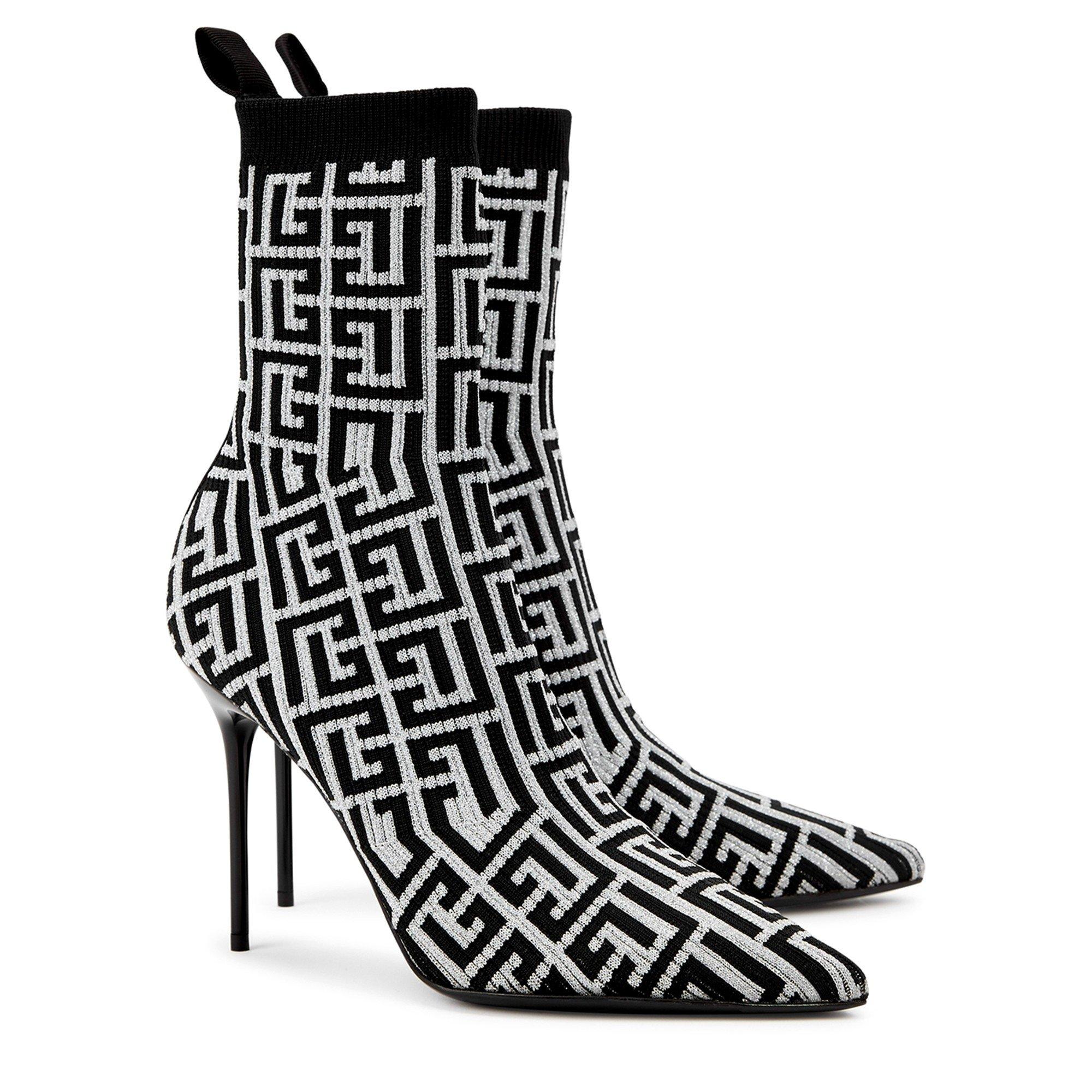BLACK - Balmain - MONOGRAM KNIT HH ANKLE BOOT 95 - 2