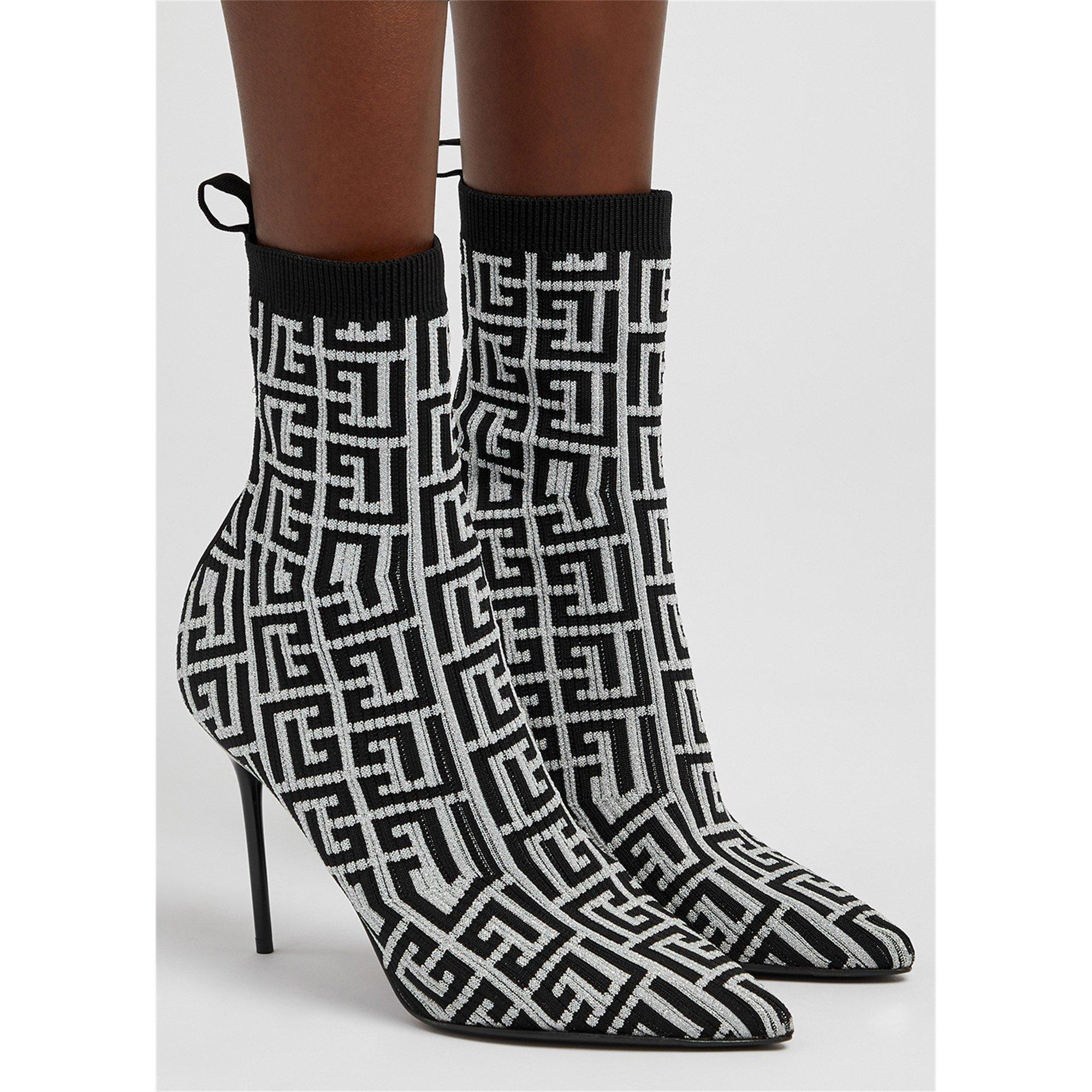 BLACK - Balmain - MONOGRAM KNIT HH ANKLE BOOT 95 - 3