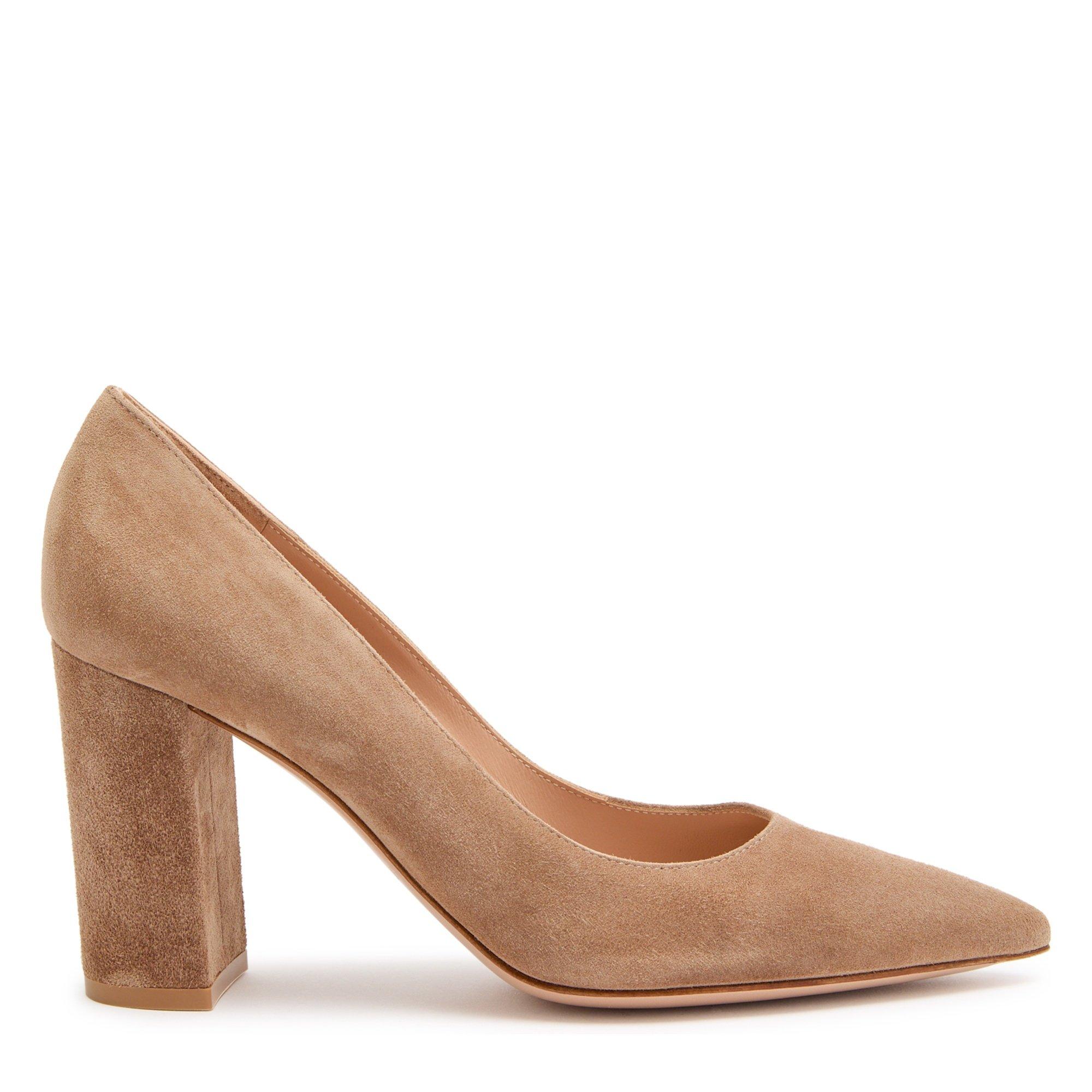 CAMEL - Gianvito Rossi - Women's Piper Pump 85 Suede Block Heels - 1