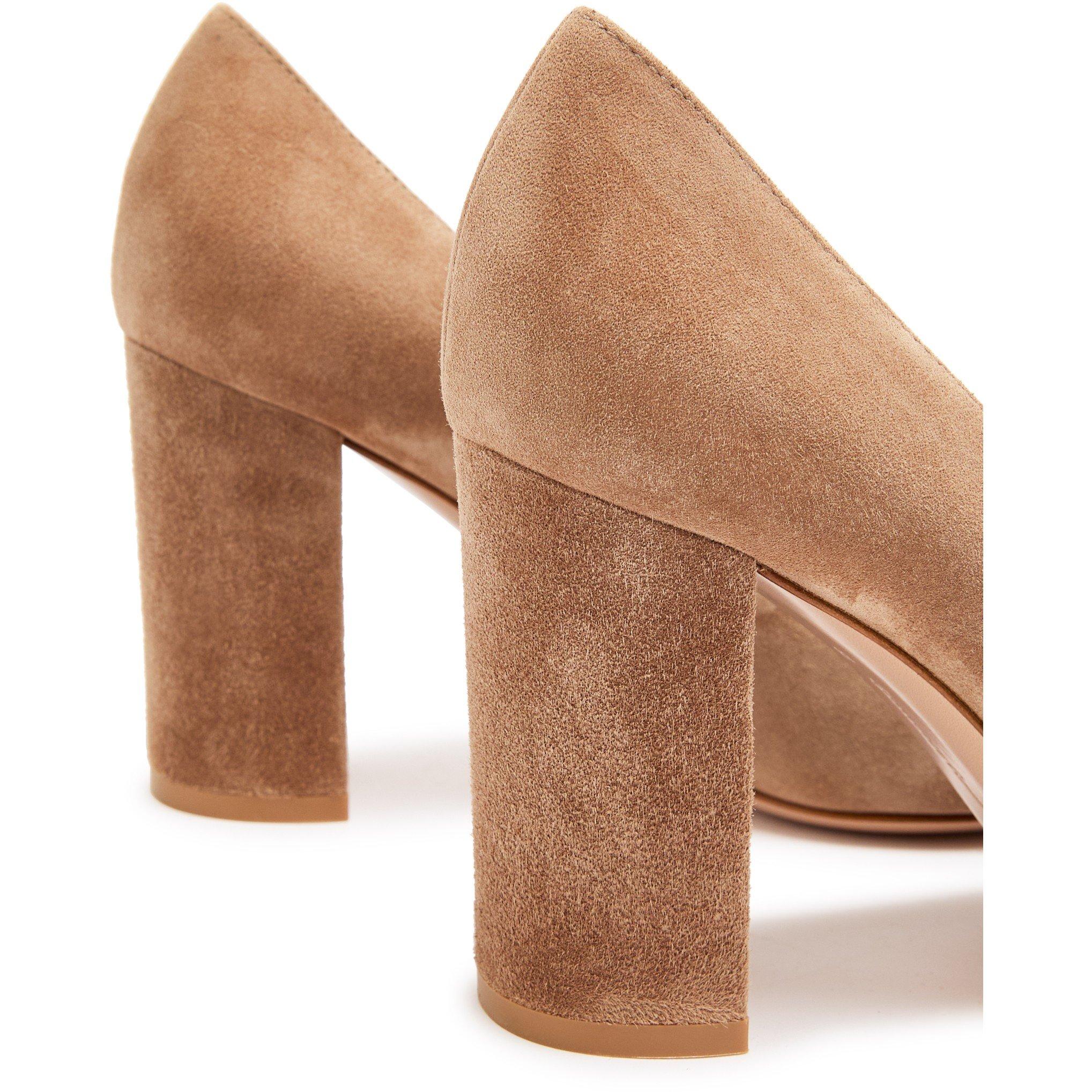 CAMEL - Gianvito Rossi - Women's Piper Pump 85 Suede Block Heels - 5